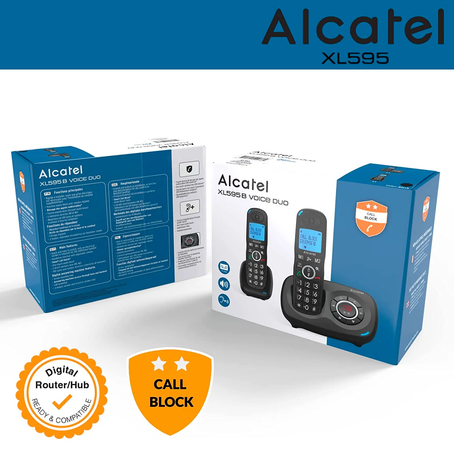 Alcatel XL595 Voice Cordless Phone with Answer Machine, Twin Handset - Image 2