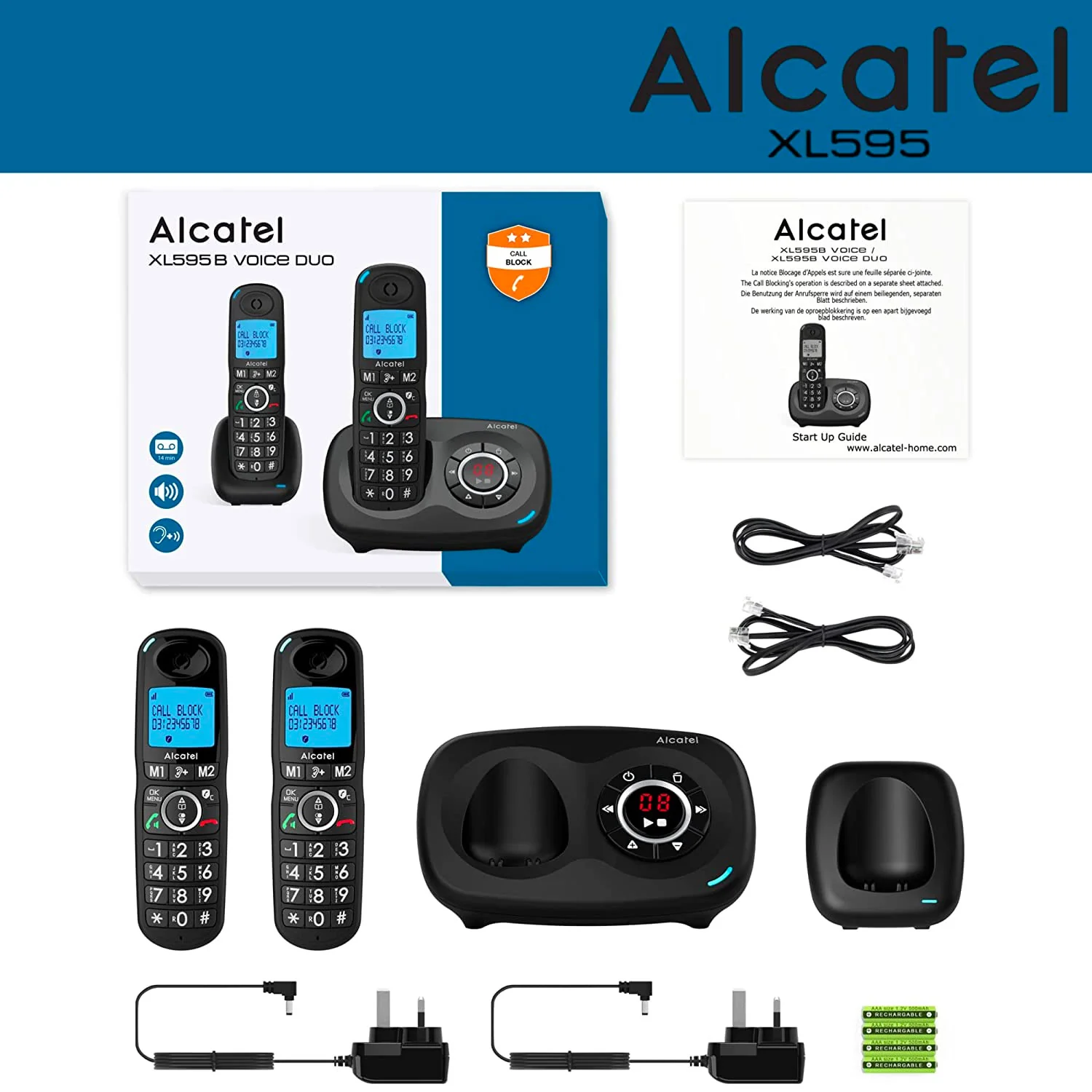 Alcatel XL595 Voice Cordless Phone with Answer Machine, Twin Handset - Image 3