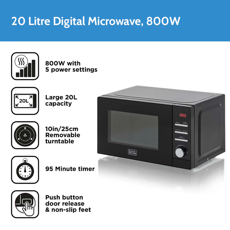 Black + Decker 20L Digital Microwave Oven - Image 2