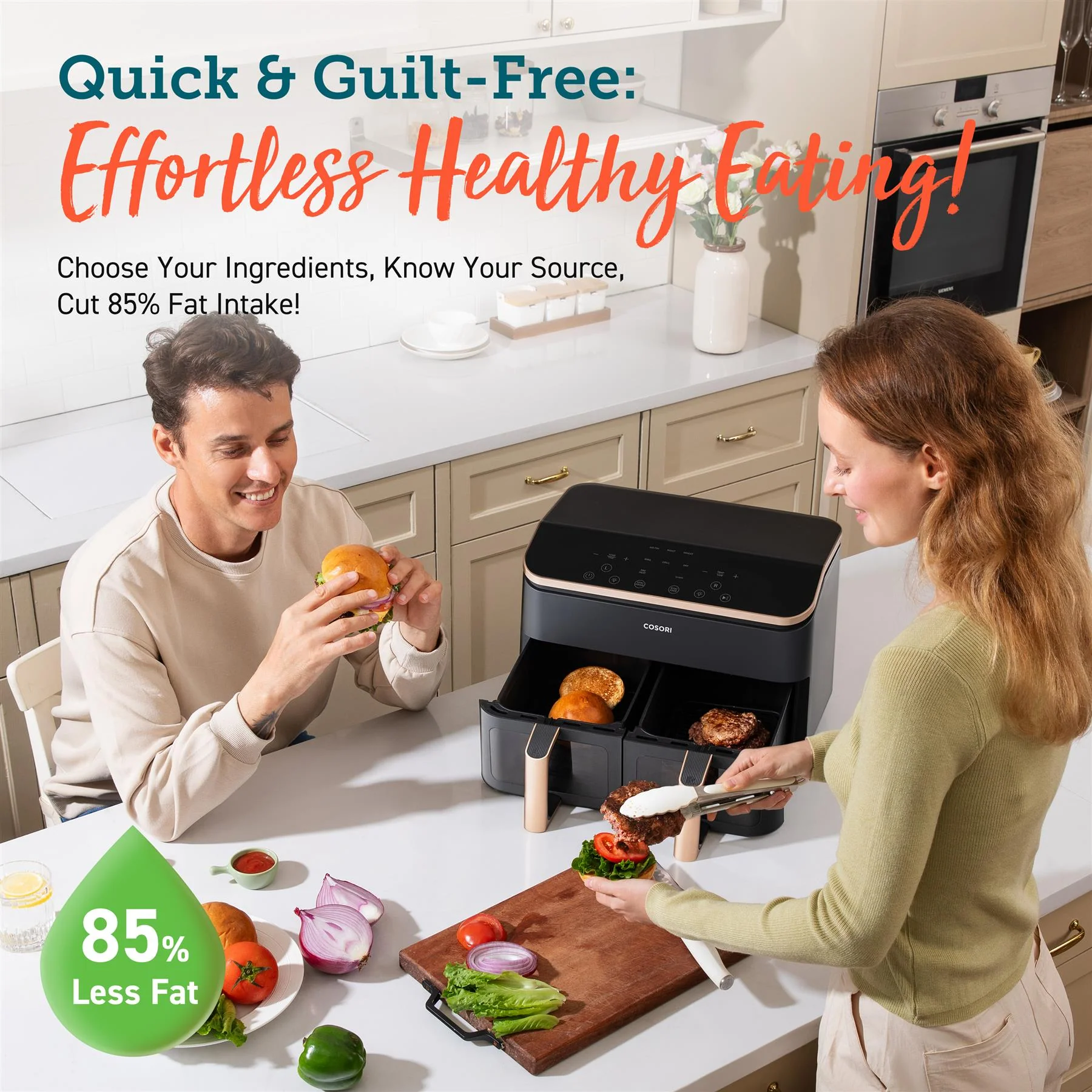 COSORI Dual Basket 8.5 Litre Air Fryer - Golden - Image 3