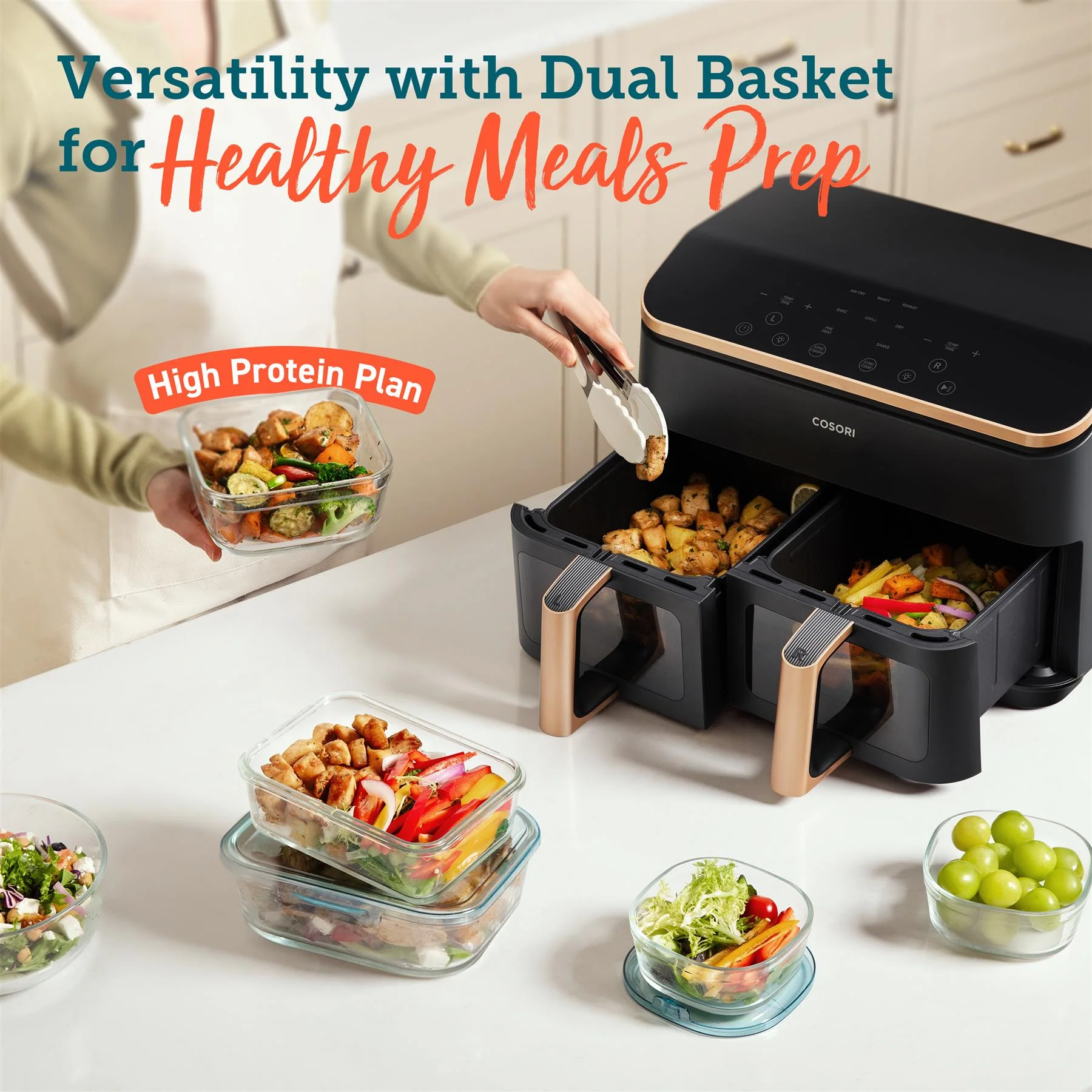 COSORI Dual Basket 8.5 Litre Air Fryer - Golden - Image 9