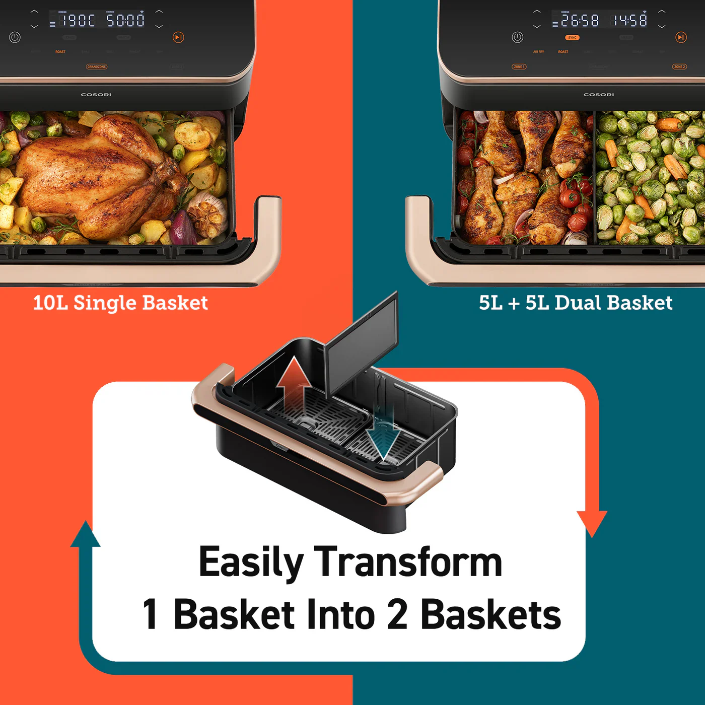 Cosori Dual Blaze Twinfry 10-Litre Air Fryer - Rose Gold - Image 6