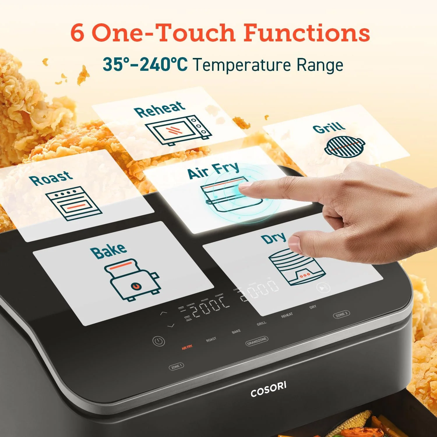 COSORI Smart Air Fryer TwinFry, 10L with Grandzone & Dual Zone, Dual Blaze Tech with 4 Fast Heaters, 8-in-1, Non-Stick and Dishwasher Safe - Image 8
