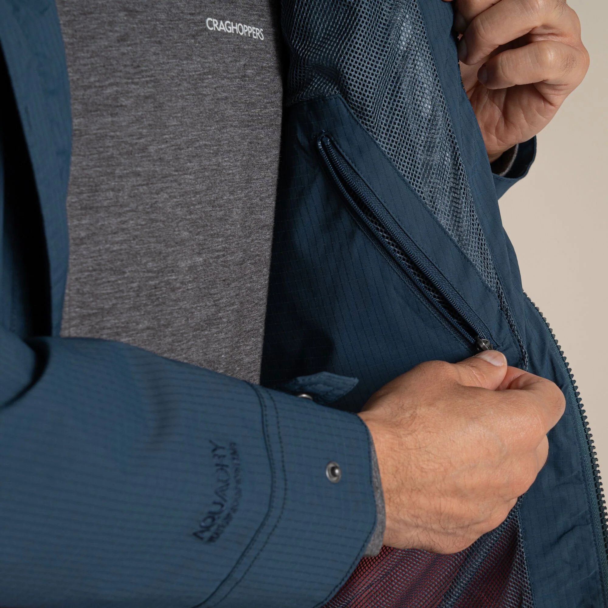 Craghoppers Men's Pandion Waterproof Jacket | Blue Stone / Pimento Red - Image 9