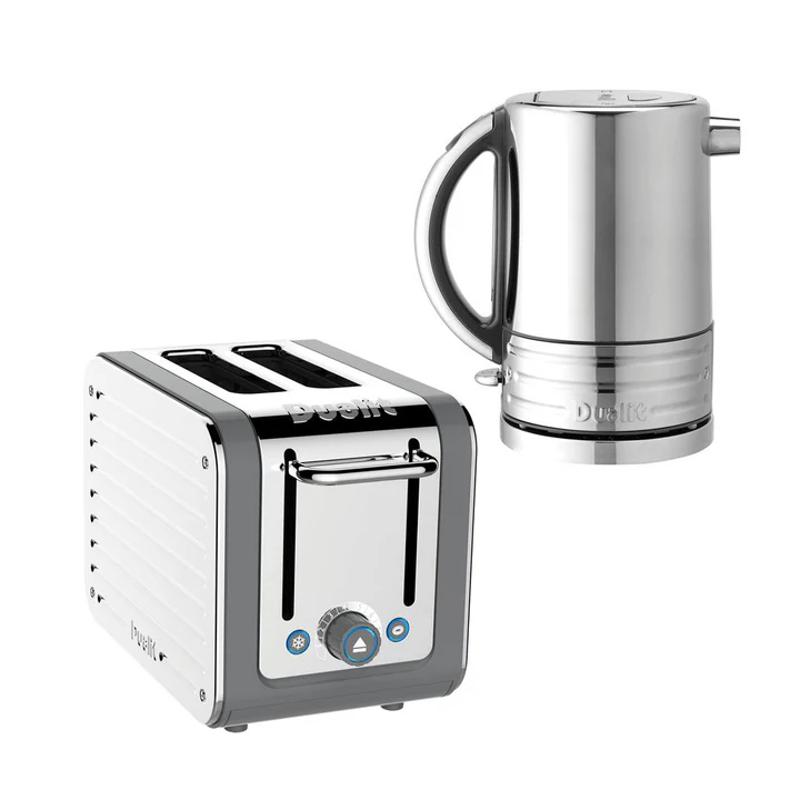 Dualit Architect Kettle & 2 Slice Toaster Set in Grey & Stainless Steel