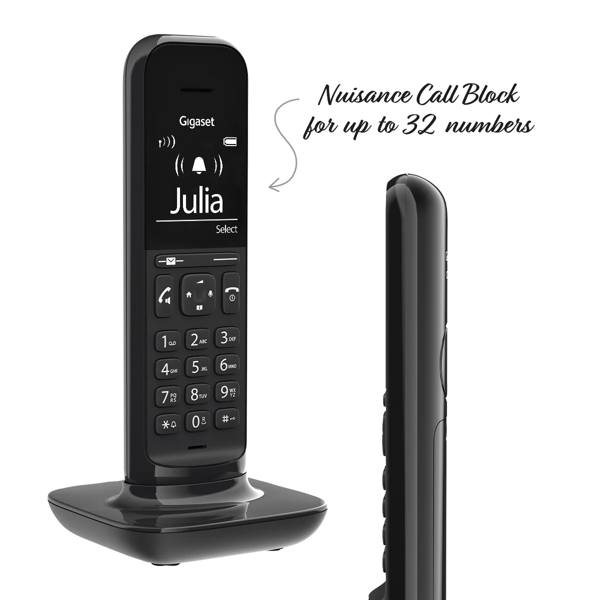 Gigaset Hello Designer Cordless Phone - Black, Single Handset Without Answer Machine - Image 2