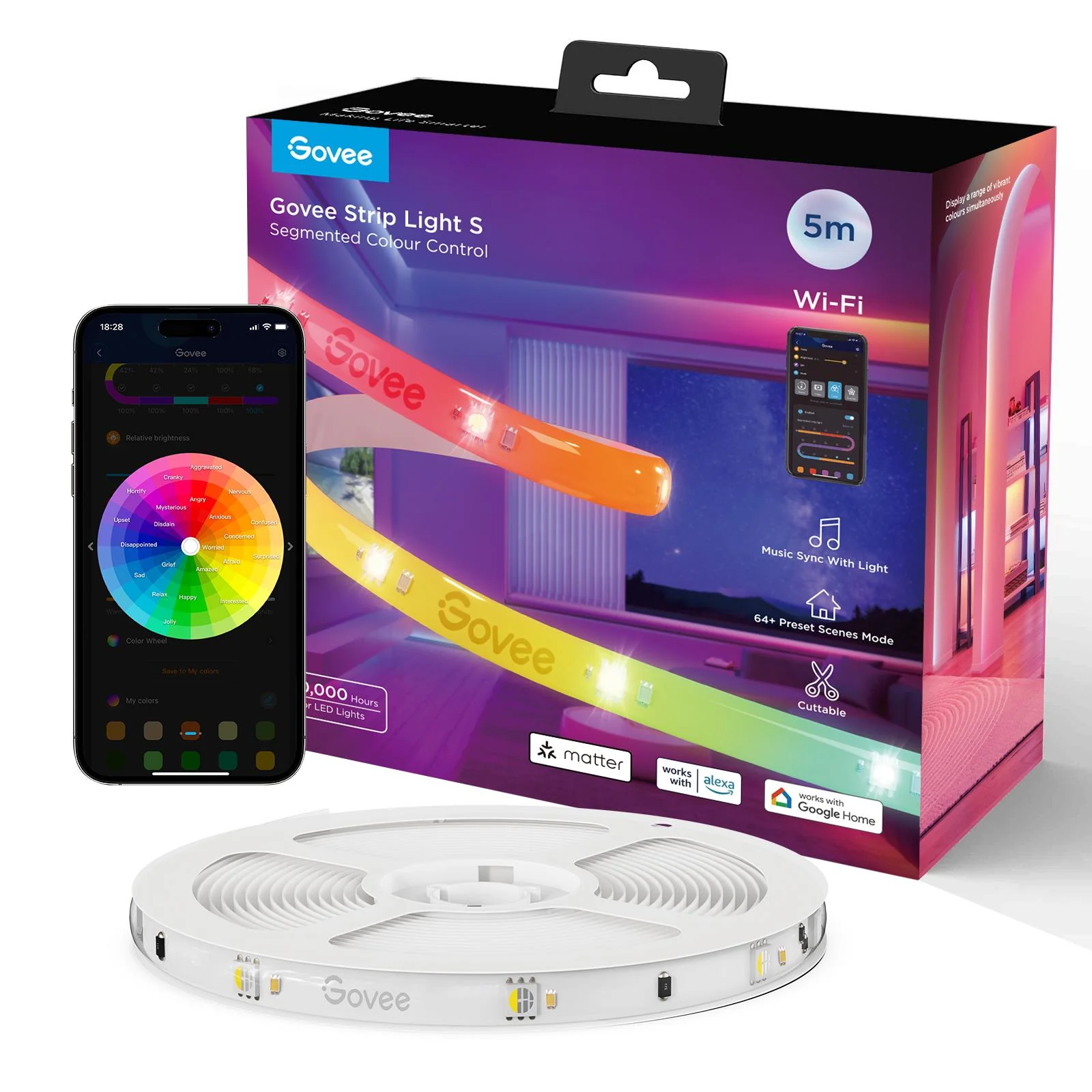 Govee RGBIC Wi-Fi + Bluetooth LED Strip Lights With Protective Coating (5M) - Image 4