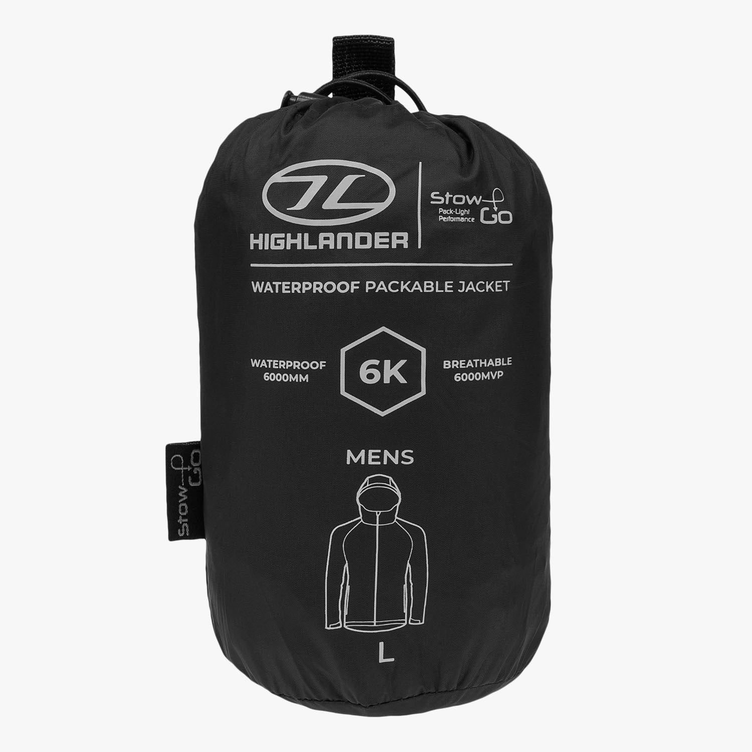 Highlander Men's Stow & Go Pack Away Waterproof Jacket | Black - Image 2