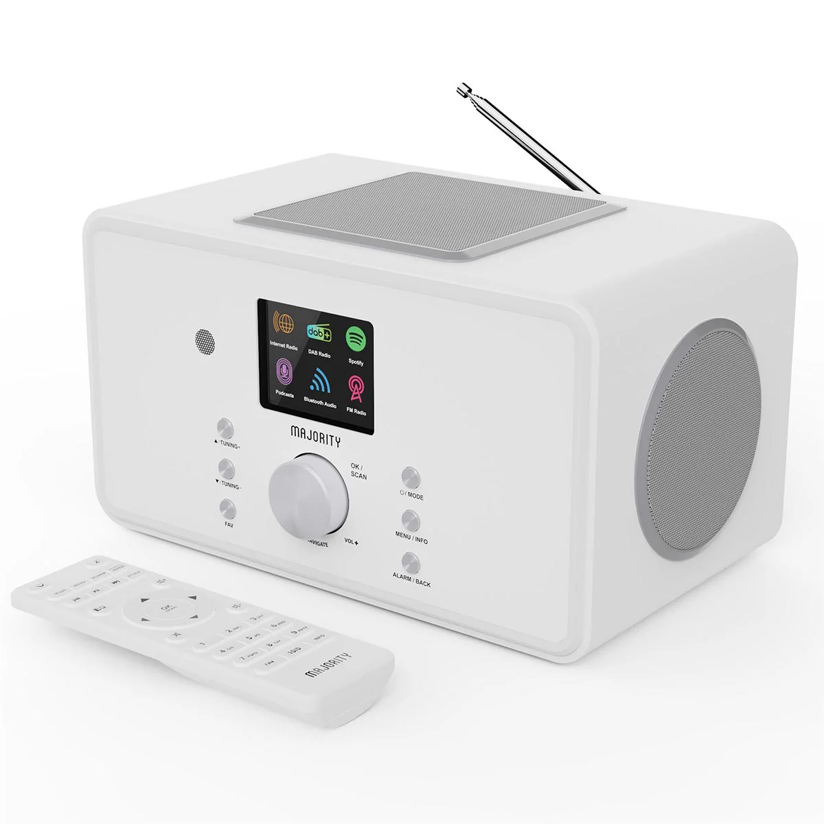 Majority Bard 4 inch Speakers Subwoofer DAB+ Internet Radio Spotify Bluetooth White