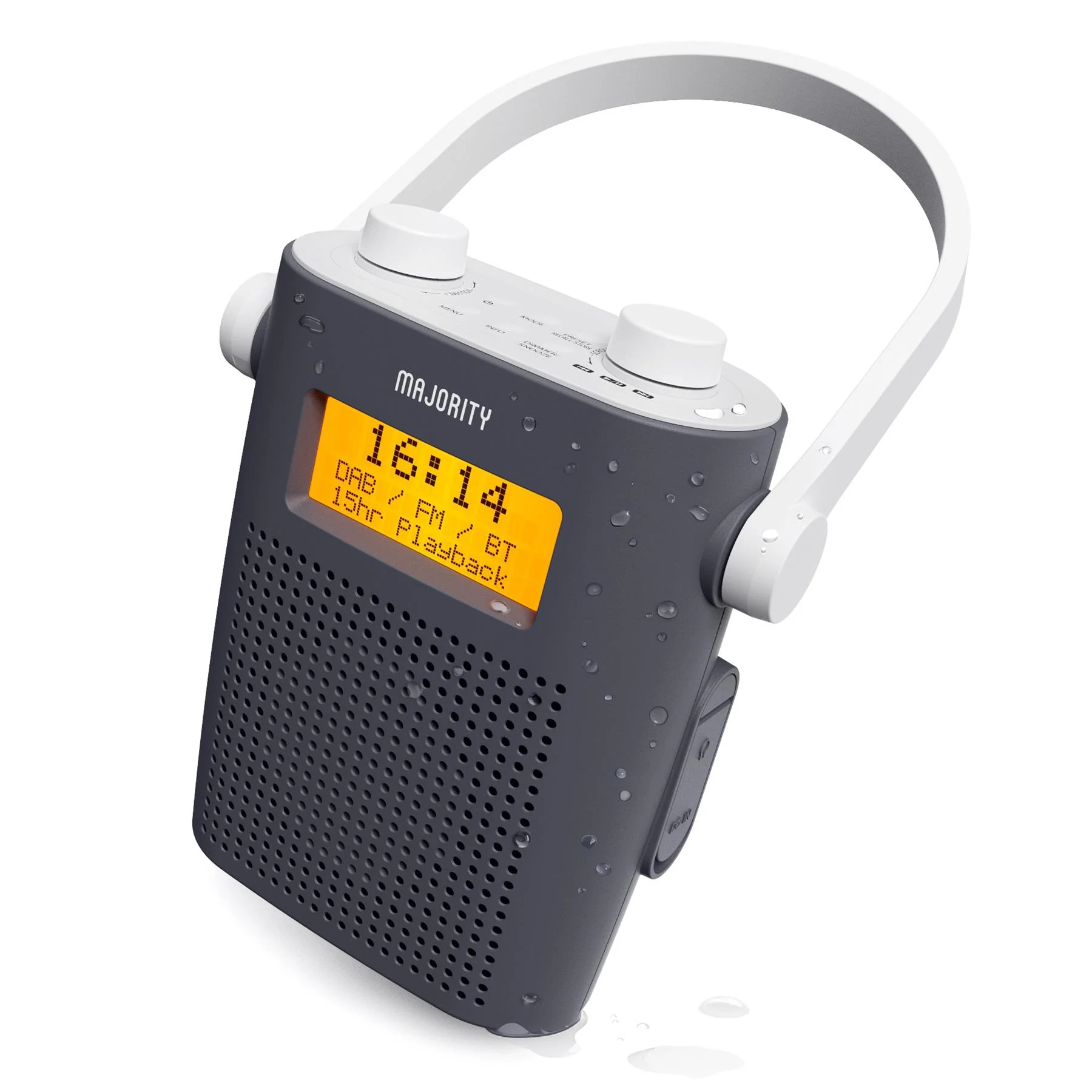 Majority Eversden DAB Water Resistant Portable Shower Radio Bluetooth Mains &  Battery Grey