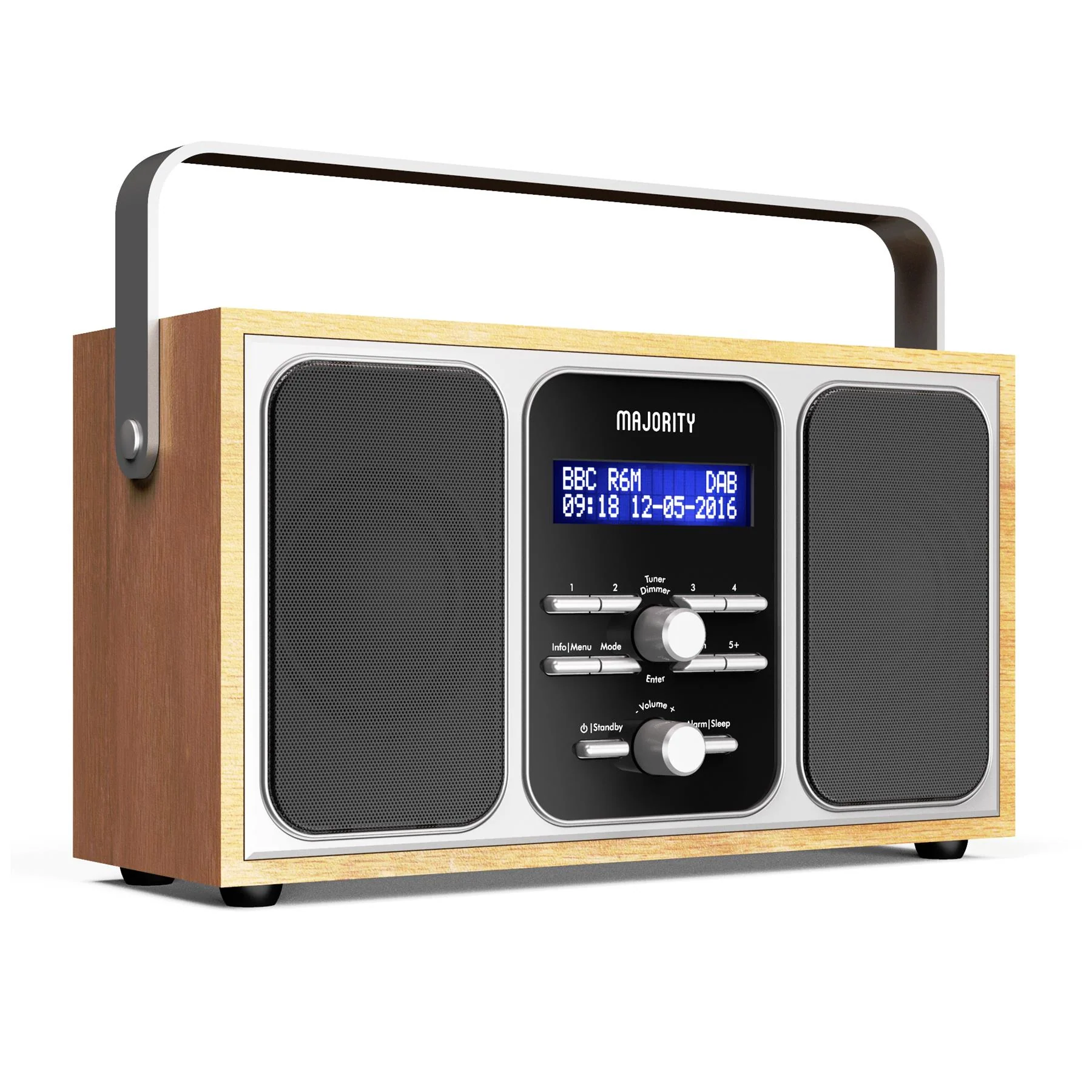 Majority Girton DAB DAB+ Digital Radio FM Mains & Portable LED Screen Dual Alarm Walnut