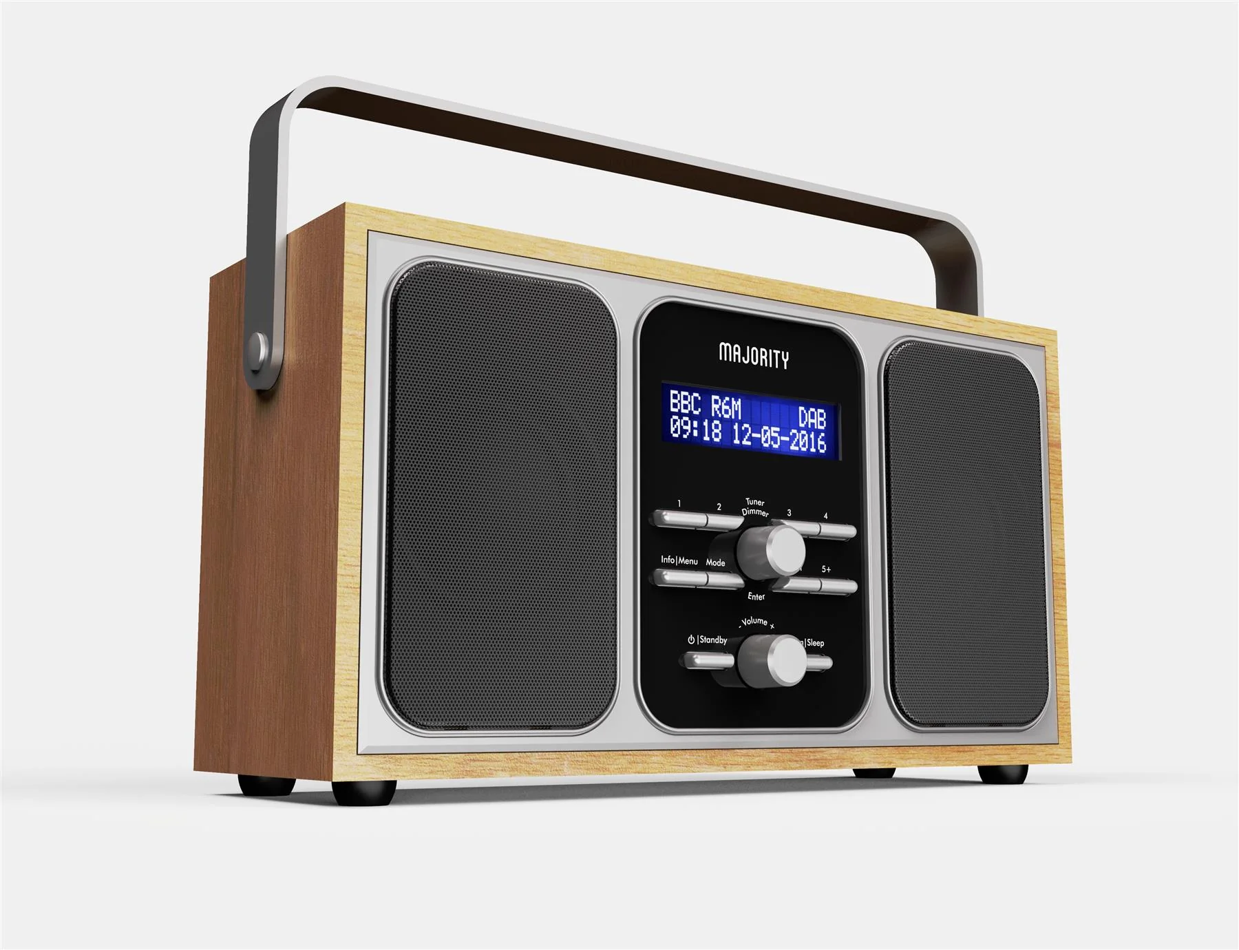 Majority Girton DAB DAB+ Digital Radio FM Mains & Portable LED Screen Dual Alarm Walnut - Image 2