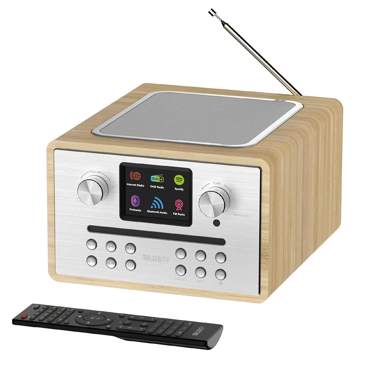 Majority Homerton 2 Smart Internet DAB FM Radio CD Player Bluetooth Spotify USB Alarm Oak