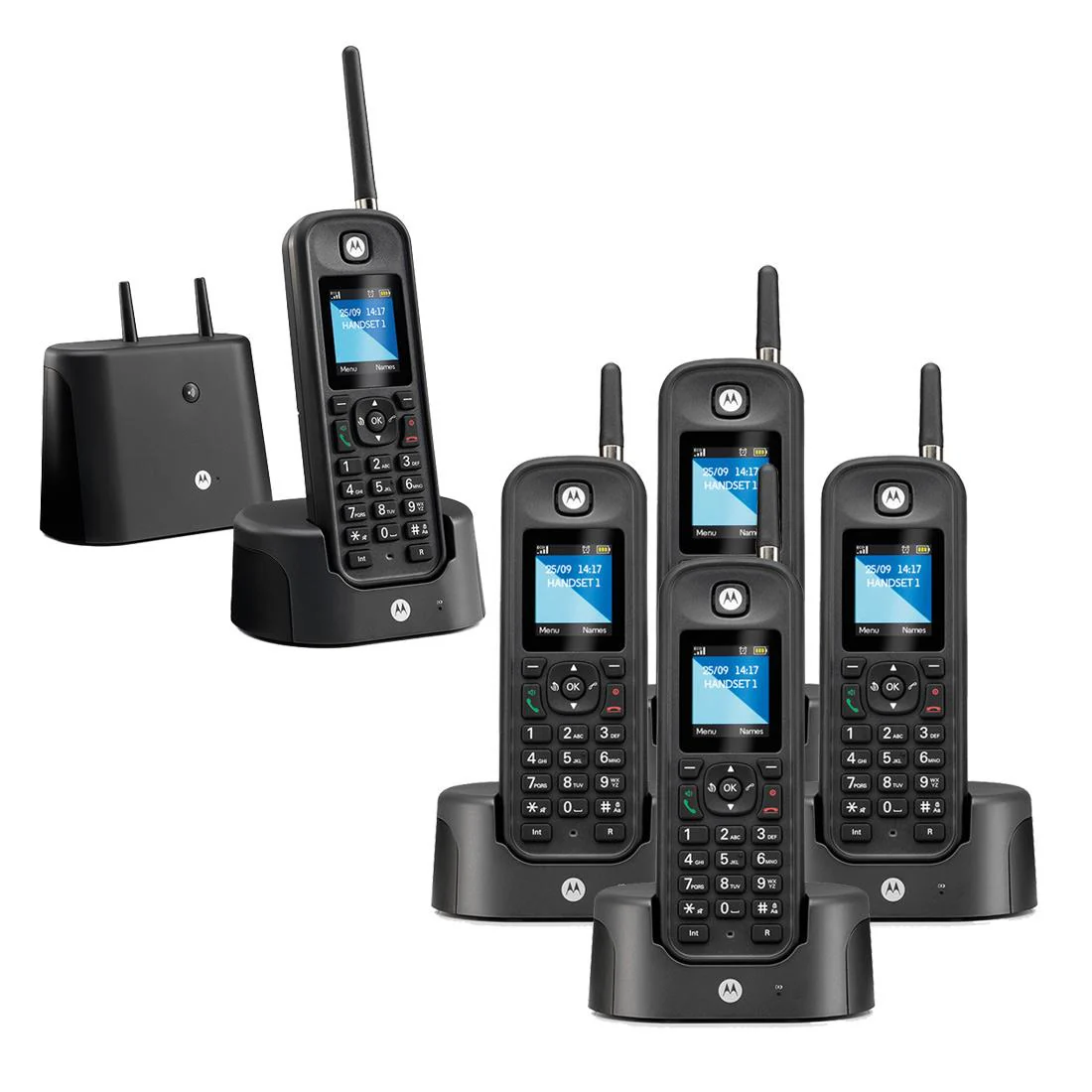 Motorola O205 Long Range Cordless Phone, Five Handsets
