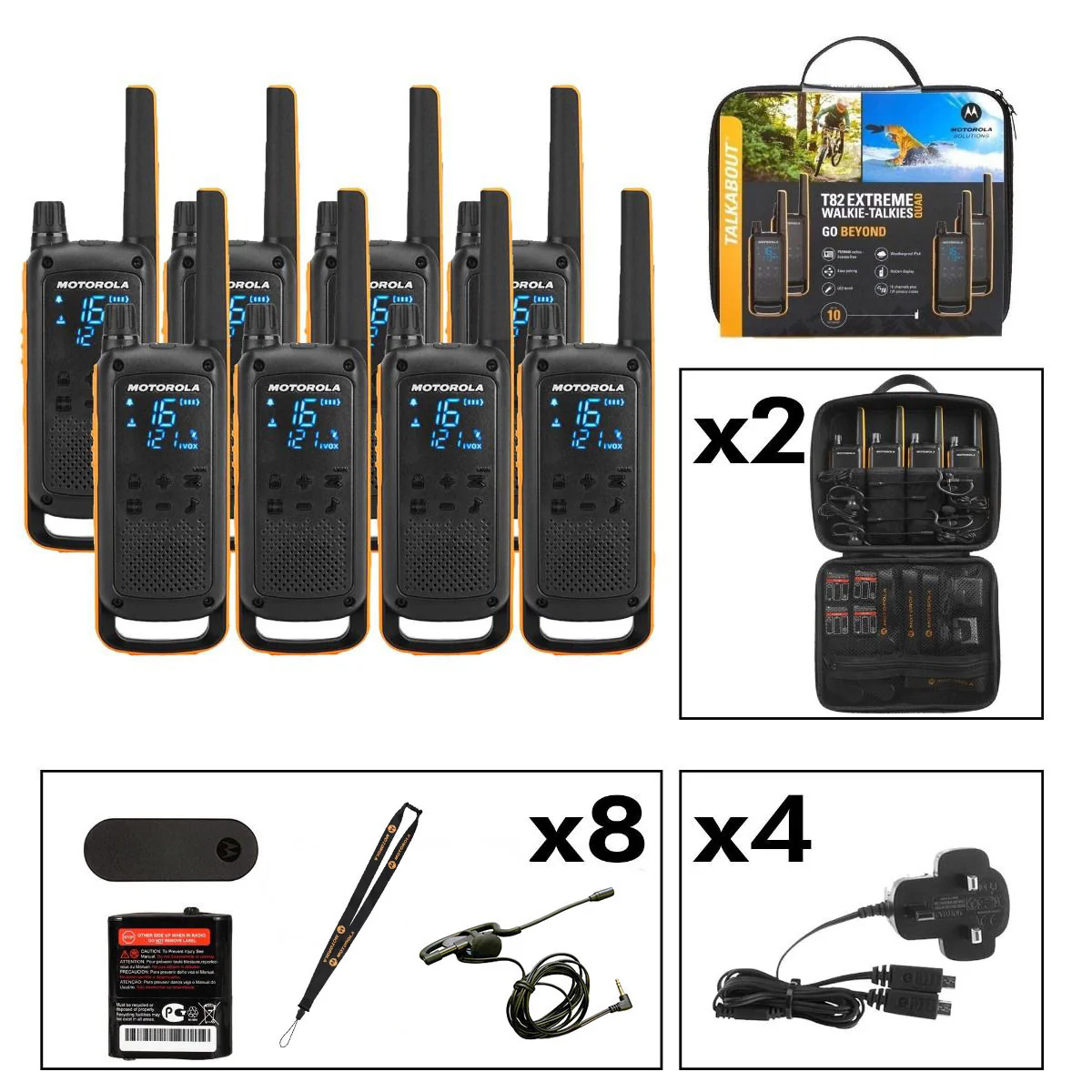 Motorola TALKABOUT T82 Extreme Eight Pack Walkie Talkies