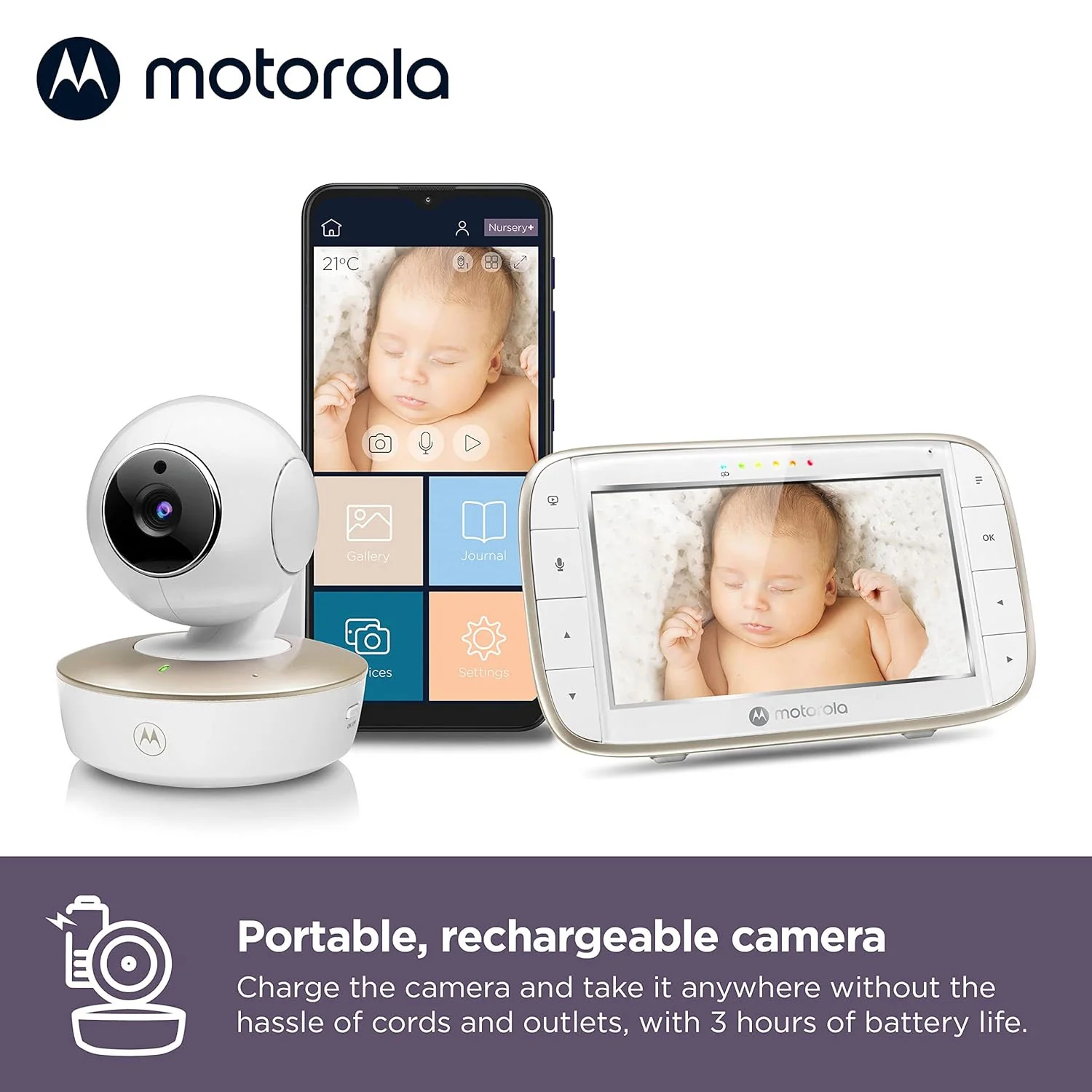 Motorola VM855 5.0" Portable Wifi Video Baby Monitor - Image 9