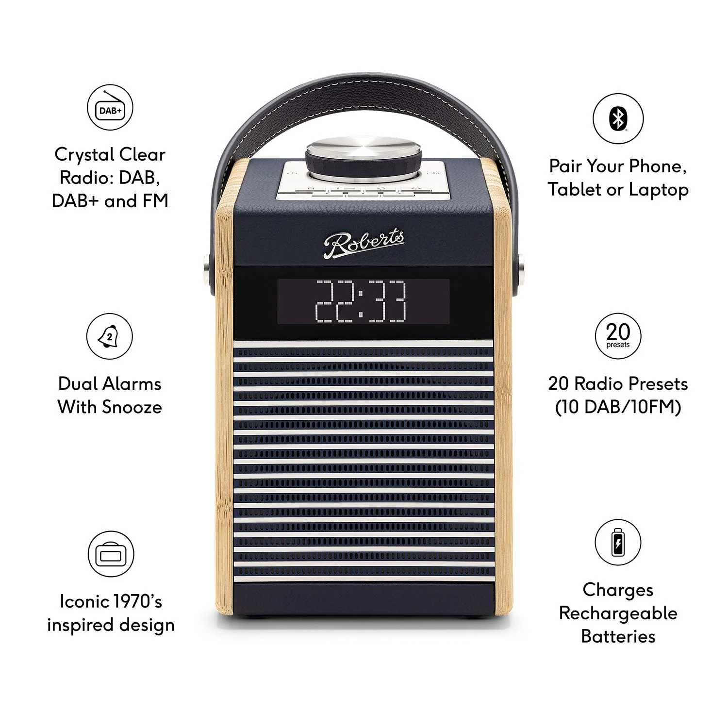 Roberts Rambler Midi DAB/DAB+/FM Bluetooth Digital Radio in Navy Blue - Image 9