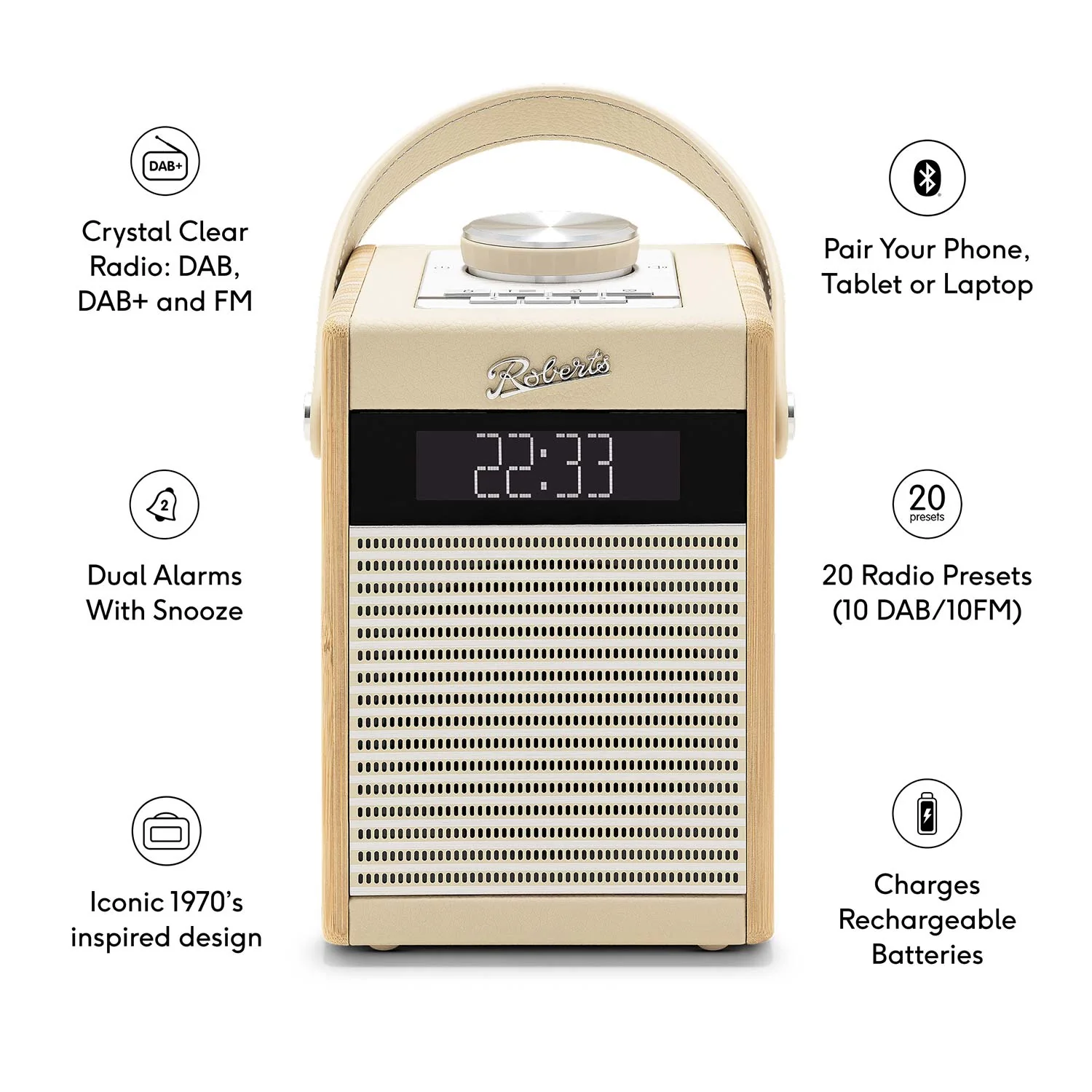 Roberts Rambler Midi DAB/DAB+/FM Bluetooth Digital Radio in Pastel Cream - Image 10