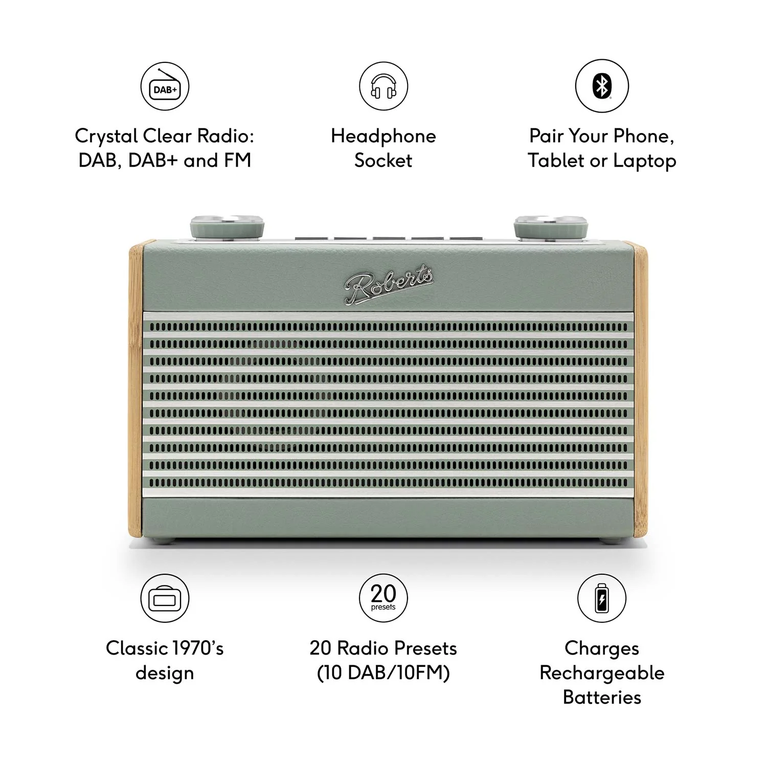 Roberts Rambler Uno DAB/DAB+/FM Bluetooth Digital Radio in Duck Egg - Image 2
