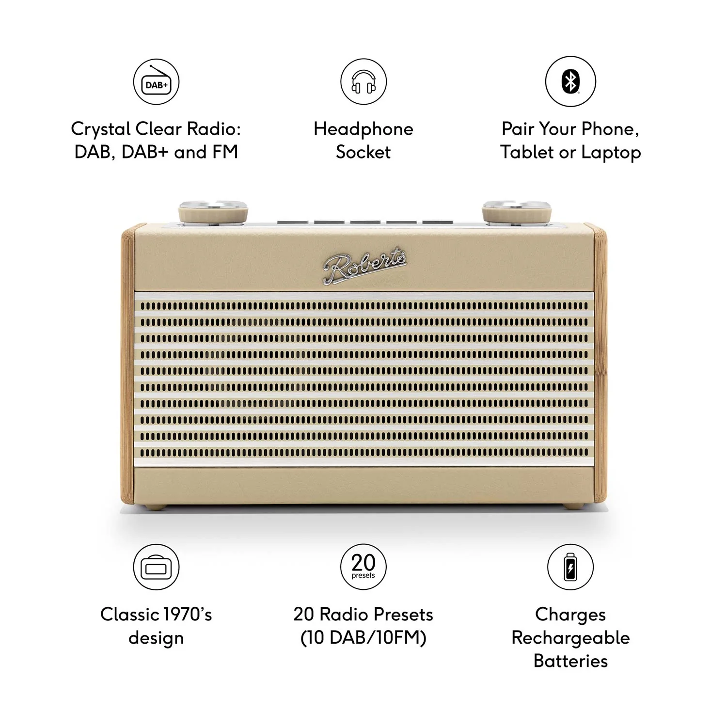 Roberts Rambler Uno DAB/DAB+/FM Bluetooth Digital Radio in Pastel Cream - Image 2