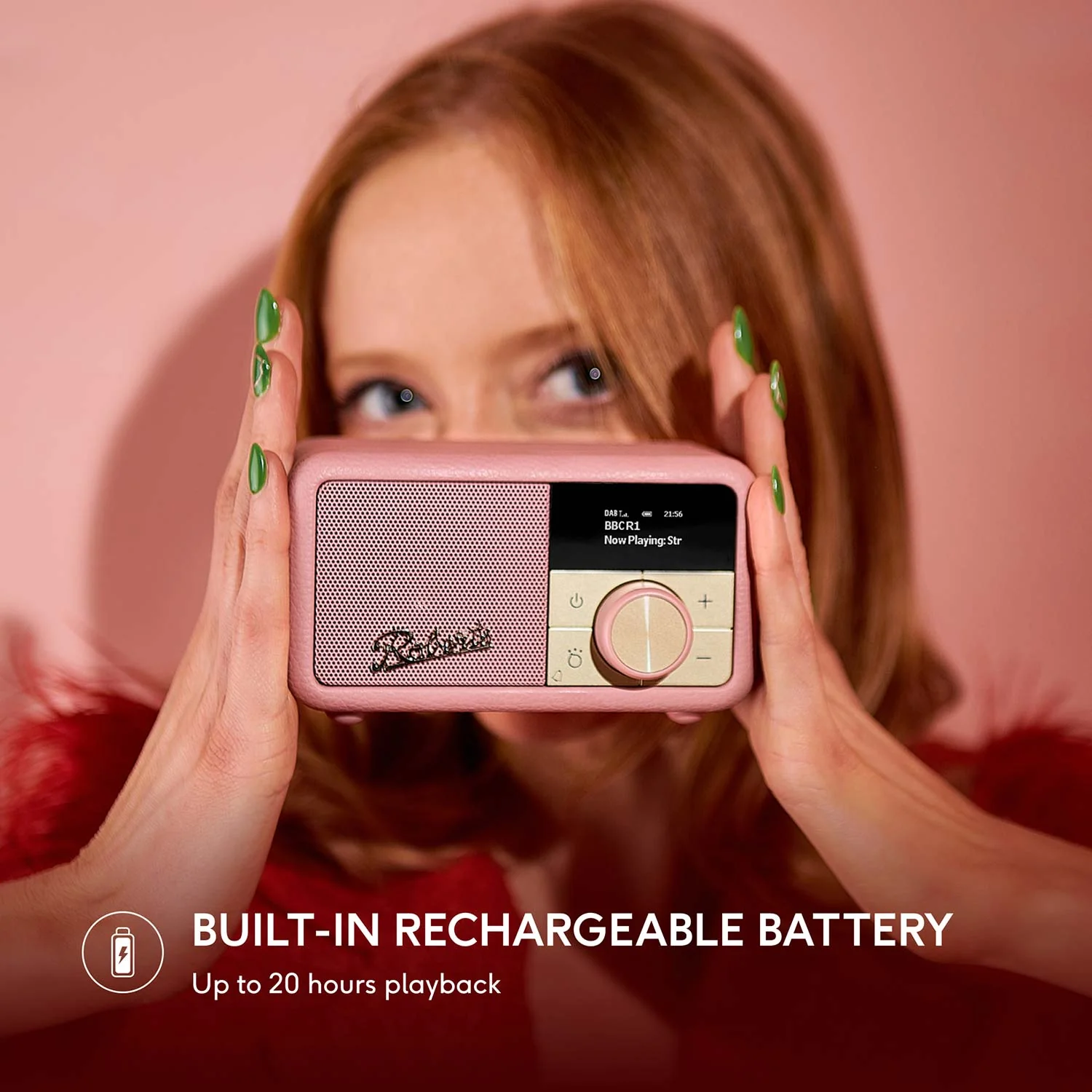 Roberts Revival Petite 2 DAB Radio & Portable Bluetooth Speaker in Dusky Pink - Image 4