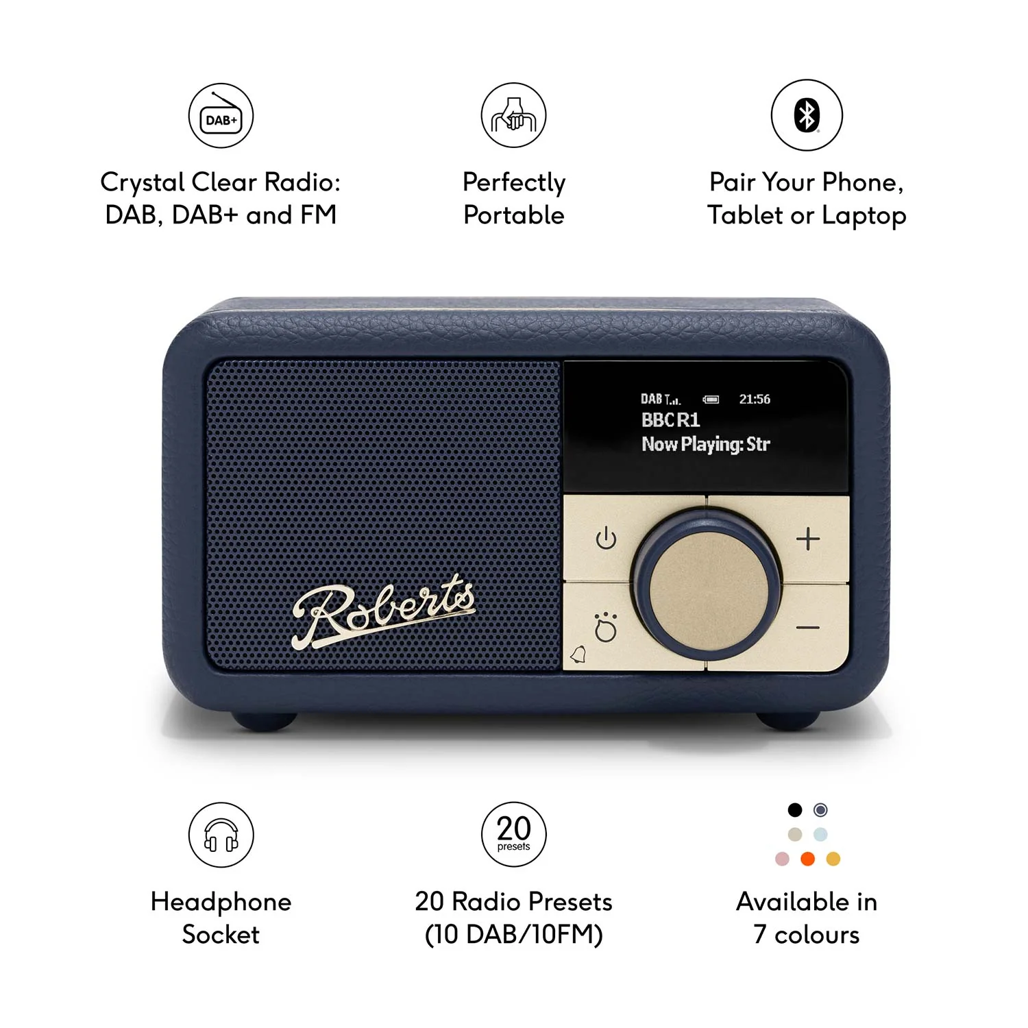 Roberts Revival Petite 2 DAB Radio & Portable Bluetooth Speaker in Midnight Blue - Image 2