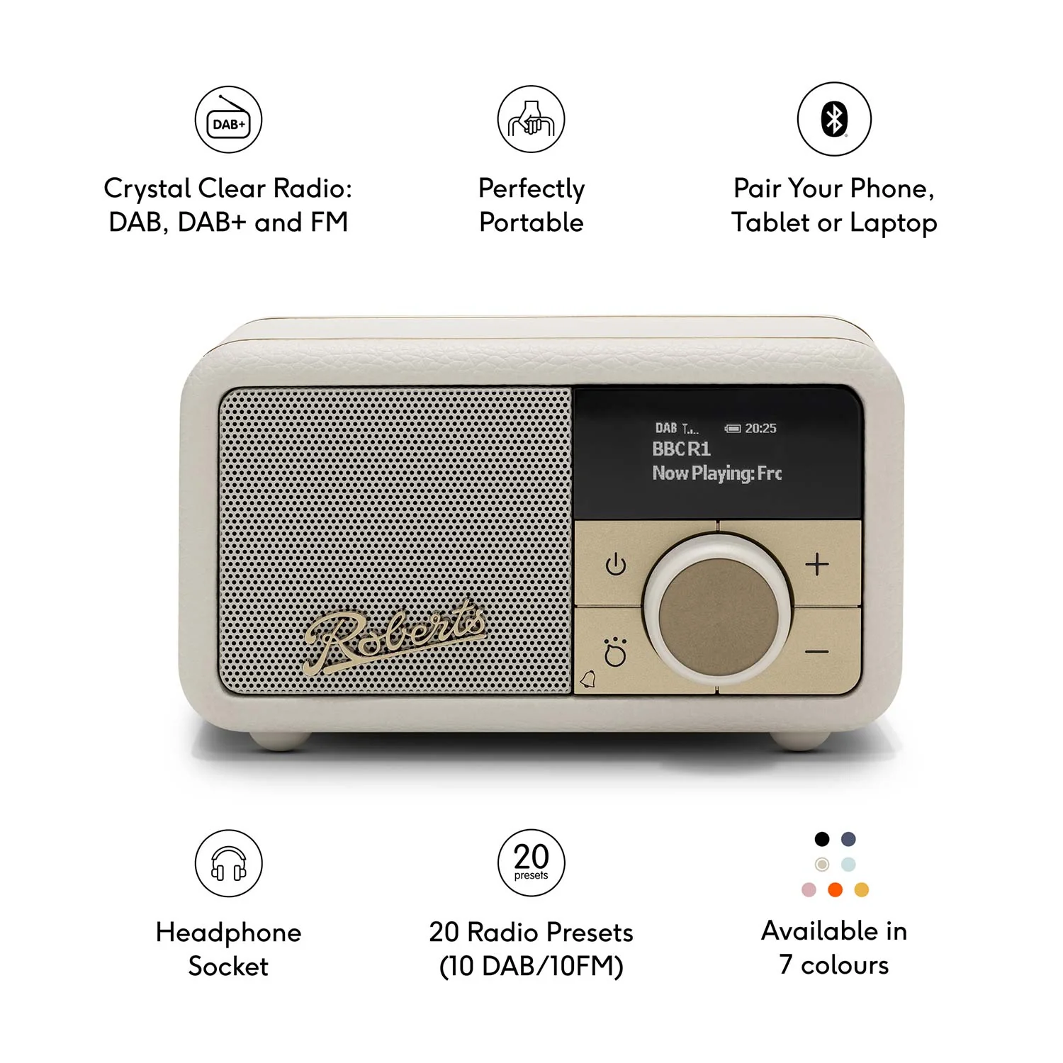 Roberts Revival Petite 2 DAB Radio & Portable Bluetooth Speaker in Pastel Cream - Image 2
