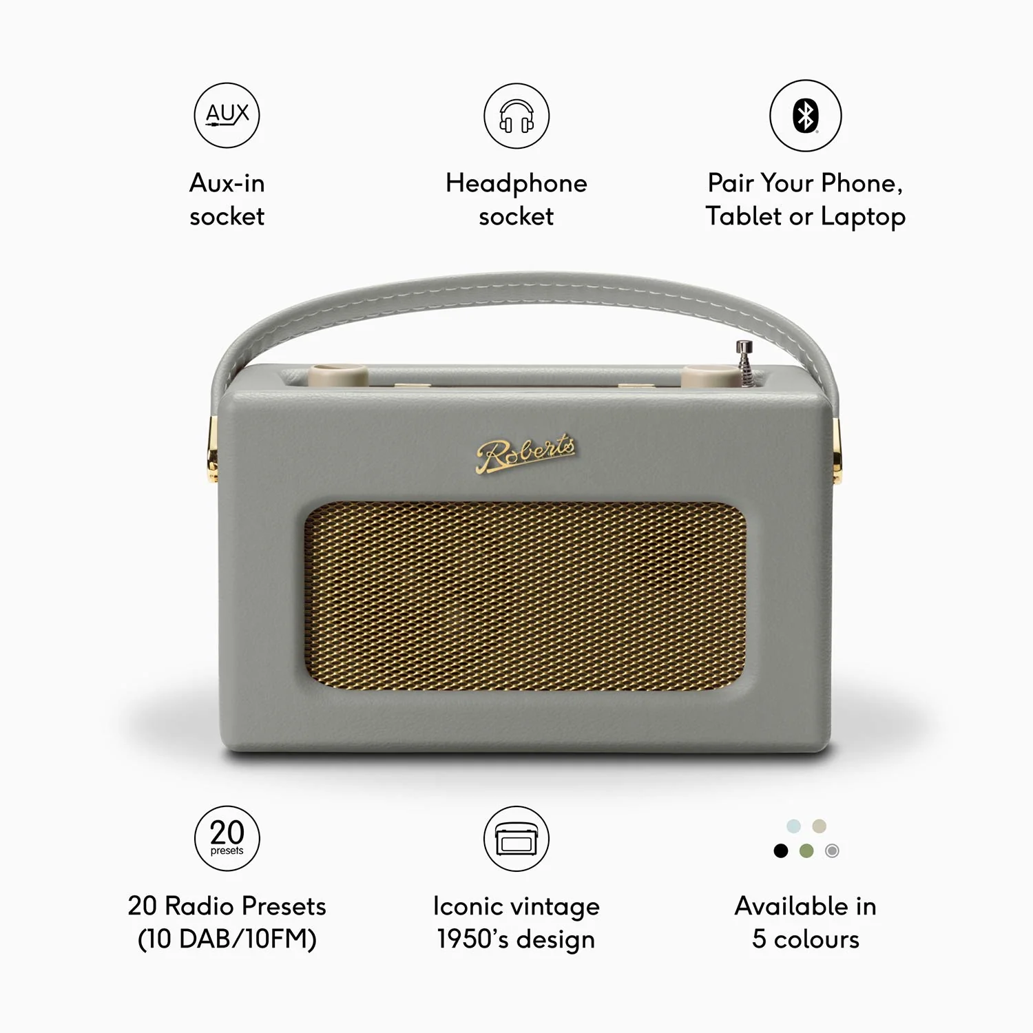 Roberts Revival RD70 DAB/FM Radio with Bluetooth in Dove Grey - Image 2