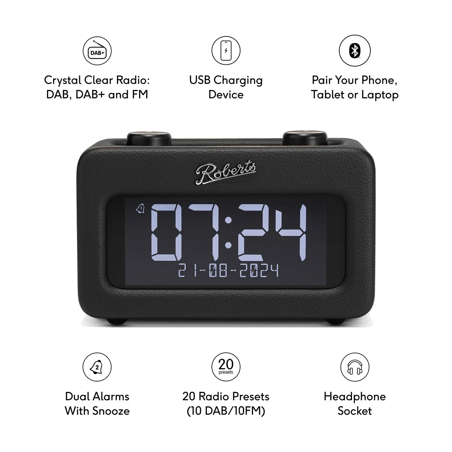 Roberts Revival Rest DAB Radio Alarm Clock, Black - Image 2