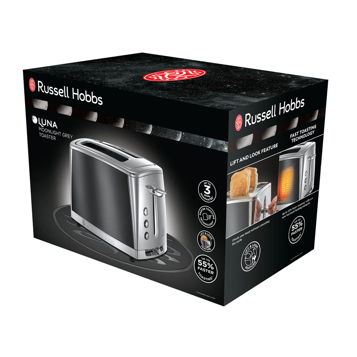 Russell Hobbs Luna 2 Slice Toaster in Grey - Image 6
