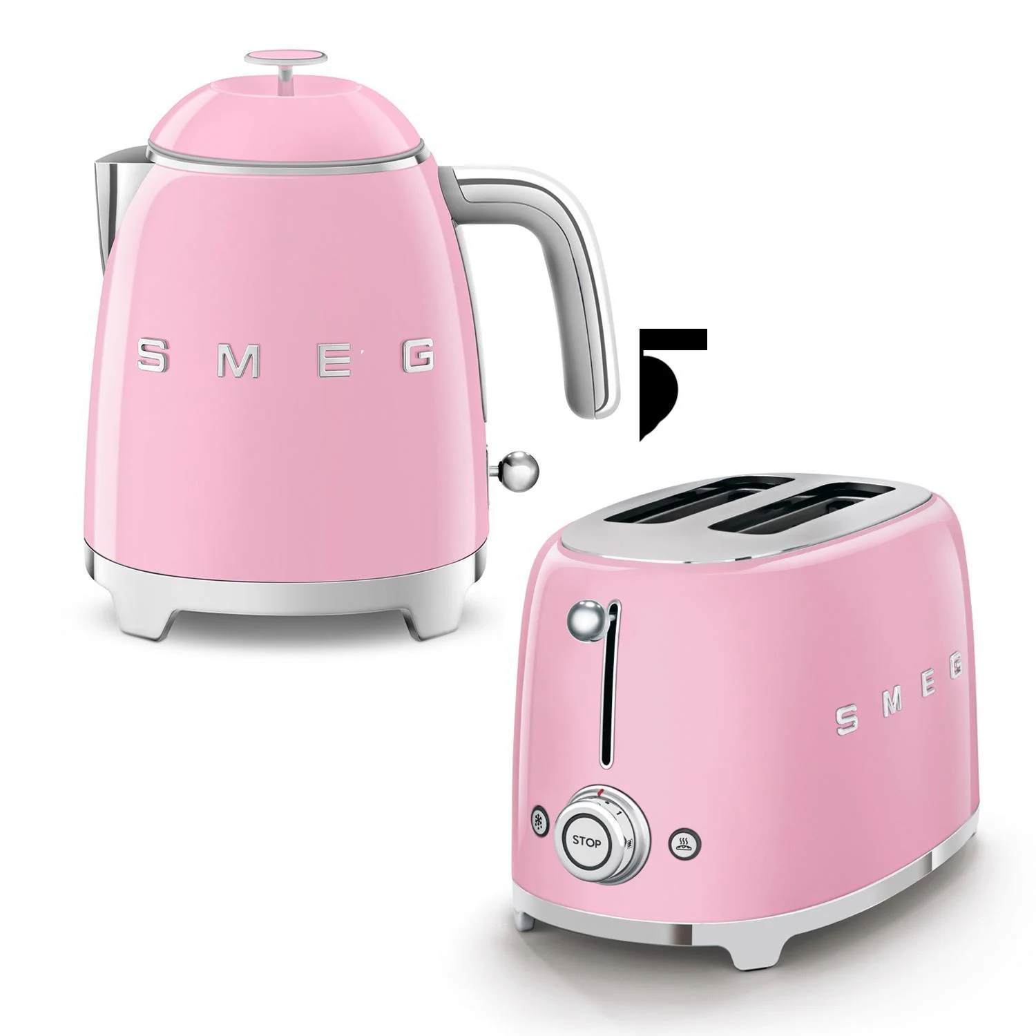 Smeg 2-Slice Toaster & Mini Kettle Set in Pink