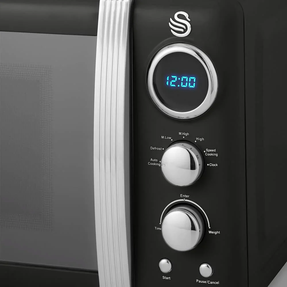 Swan 800W Digital Retro Microwave - Black - Image 3