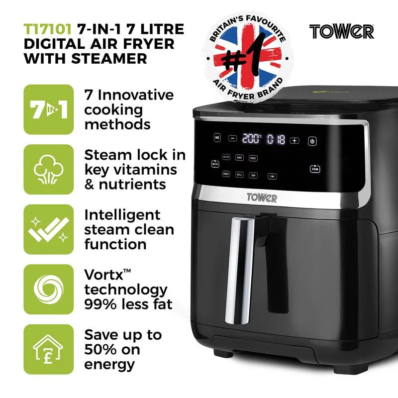 Tower Vortx 1700W 7L Digital Steam Air Fryer - Image 3