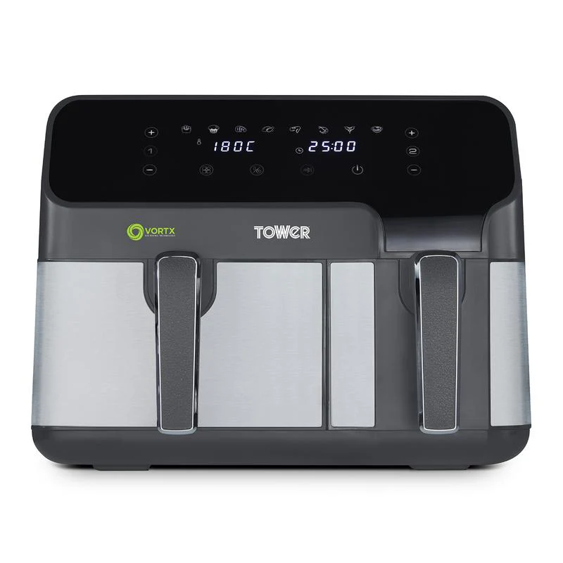 Tower Vortx Eco Duo Basket Air Fryer Grey Digital 5.2L + 3.3L