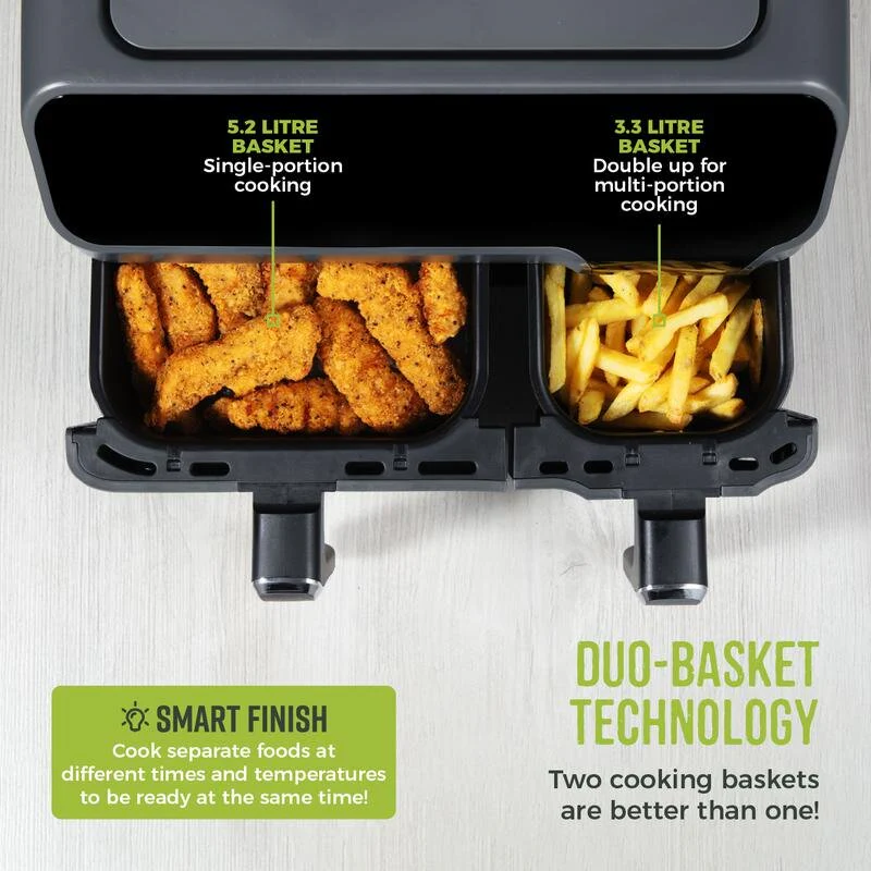 Tower Vortx Eco Duo Basket Air Fryer Grey Digital 5.2L + 3.3L - Image 4