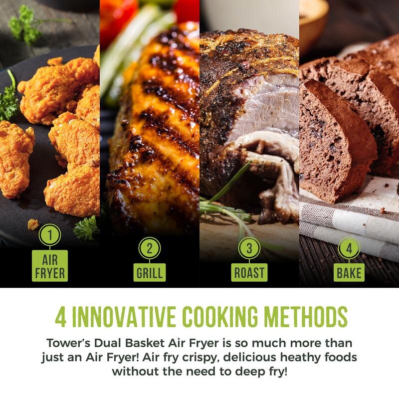 Tower Vortx Eco Duo Basket Air Fryer Grey Digital 5.2L + 3.3L - Image 6
