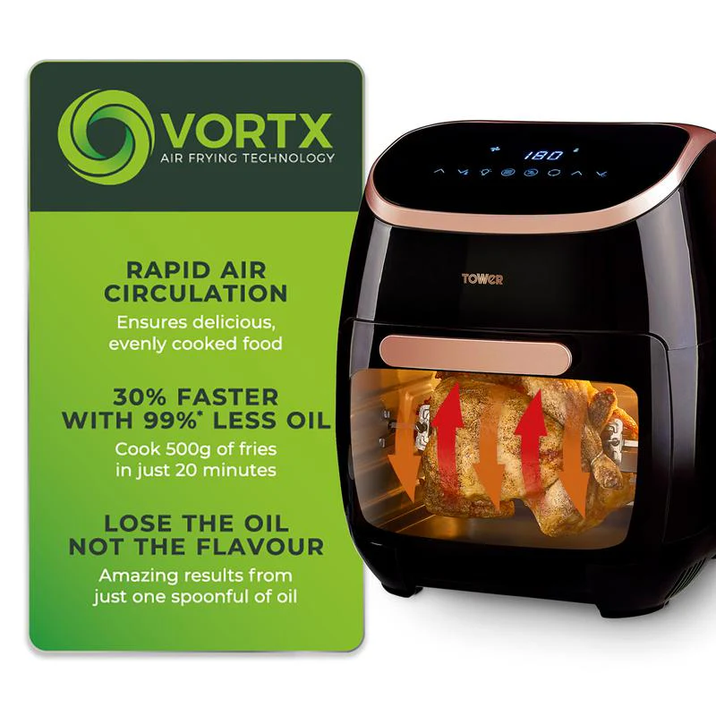 Tower Xpress Pro 2000W 11 Litre 5-in-1 Rose Gold Digital Air Fryer Oven with Rotisserie - Image 2