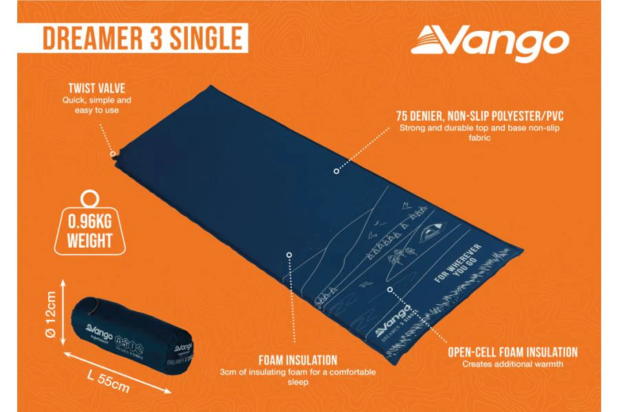 Vango Dreamer 3 Single Sleeping Mat - Moroccan Blue - Image 2