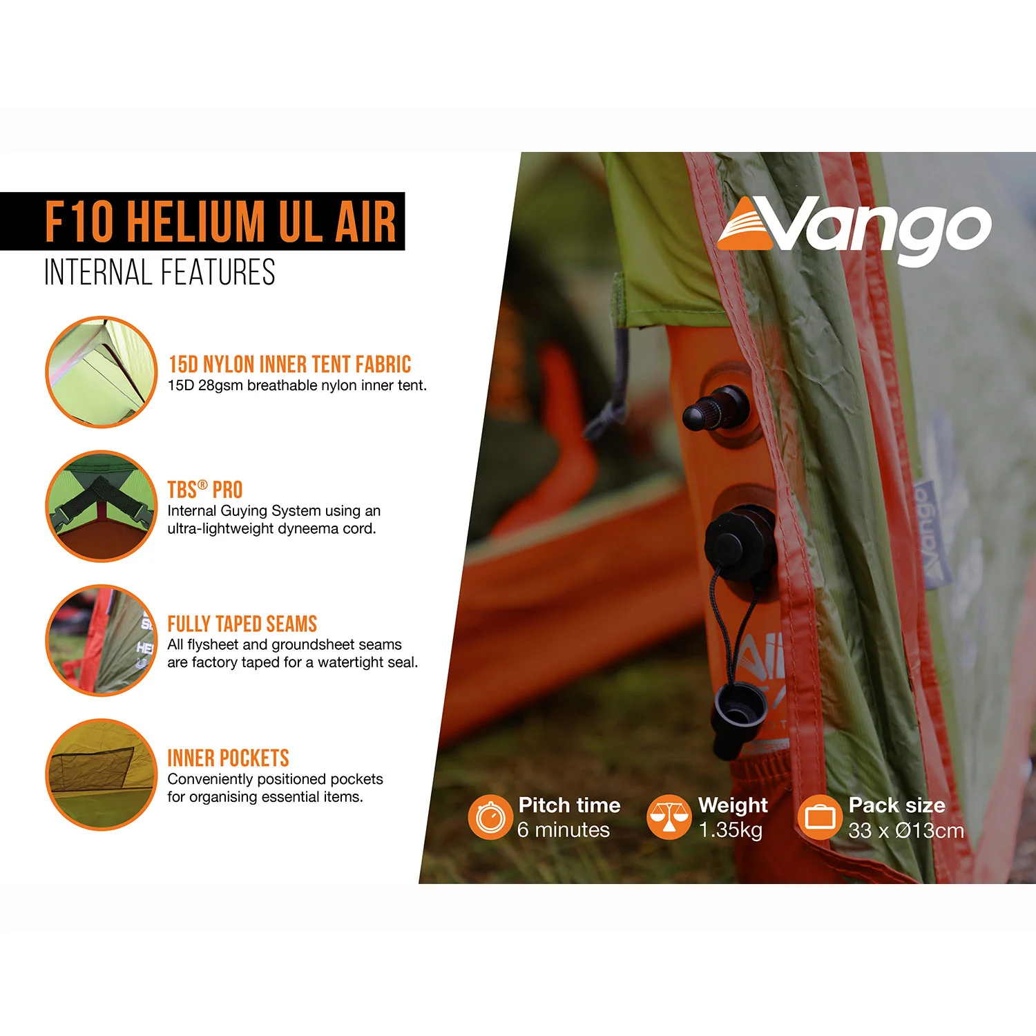 Vango F10 Helium UL Air 1 Ultralight Tent, 1-Person - Image 3