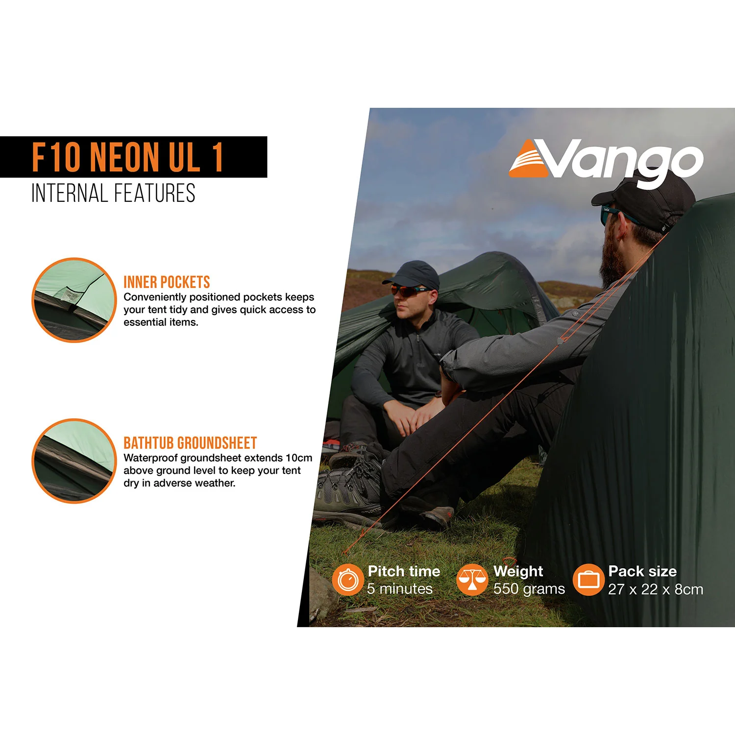 Vango F10 Neon UL 1 Ultralight 1-Person Tent - Image 4