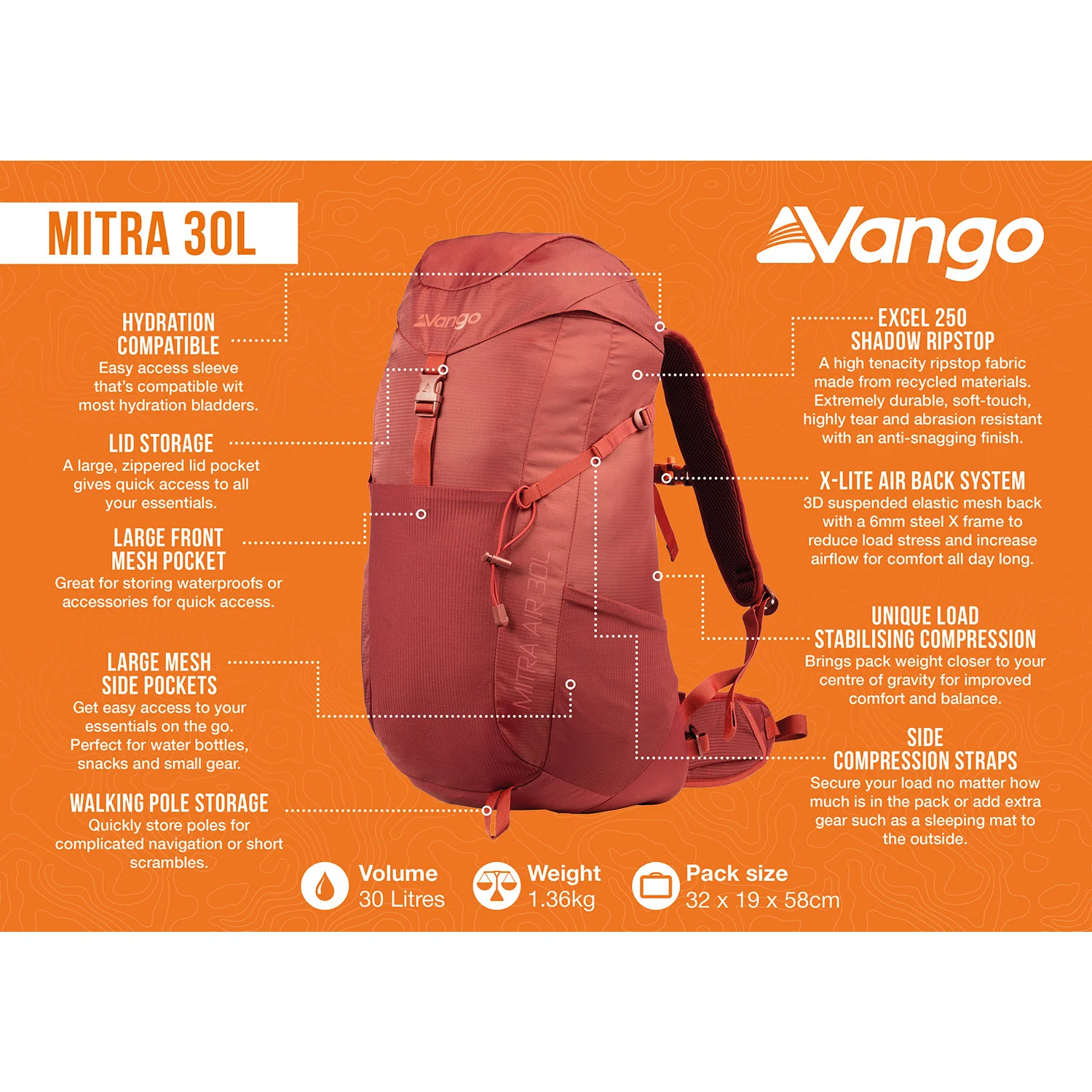 Vango Mitra Air 30L Rucksack - Cranberry - Image 2