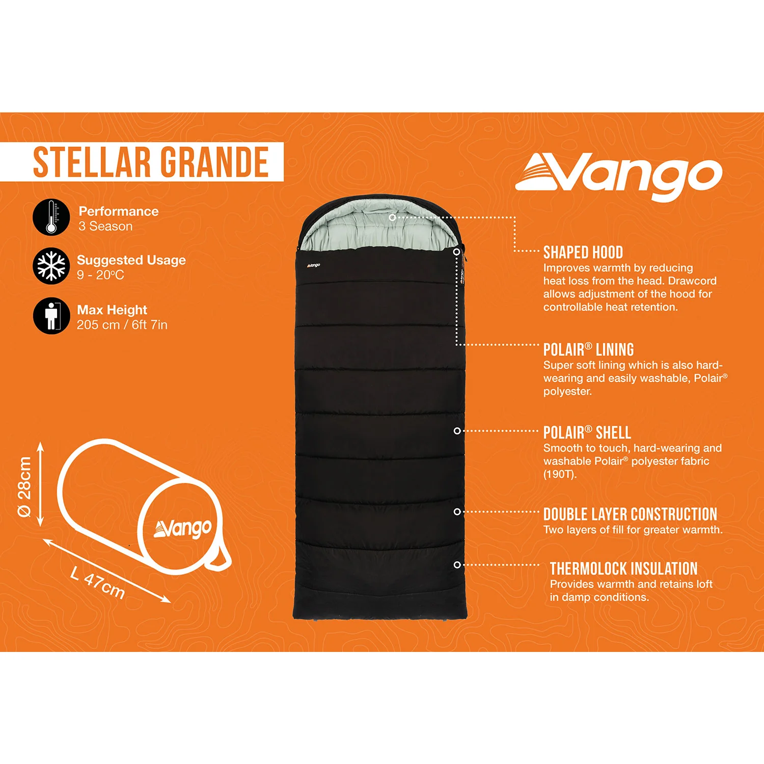 Vango Stellar Grande Sleeping Bag - Black - Image 2