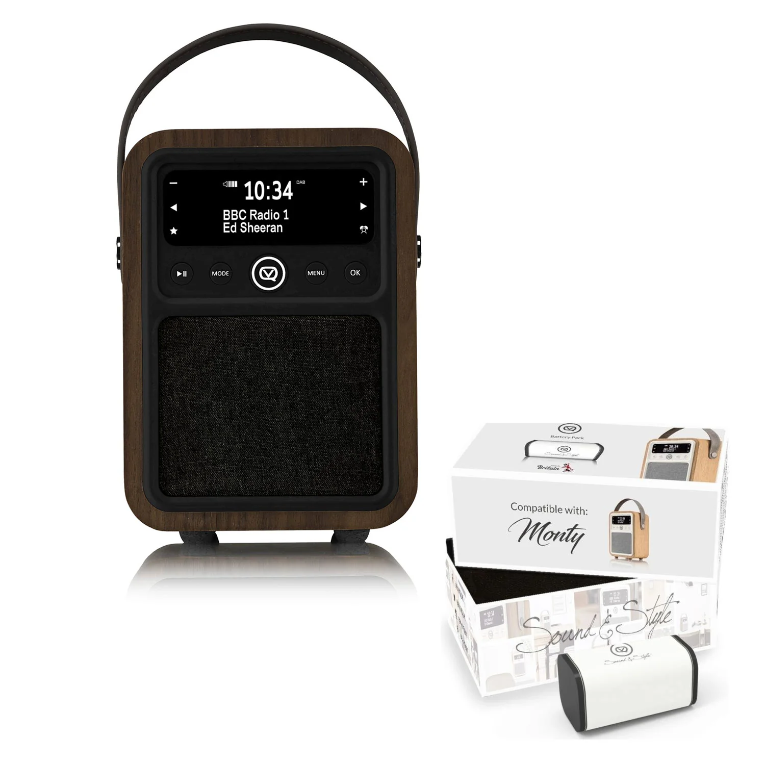 VQ Monty Portable DAB/FM Radio & Bluetooth Speaker with Rechargeable Battery Pack in Black & Walnut - Image 7