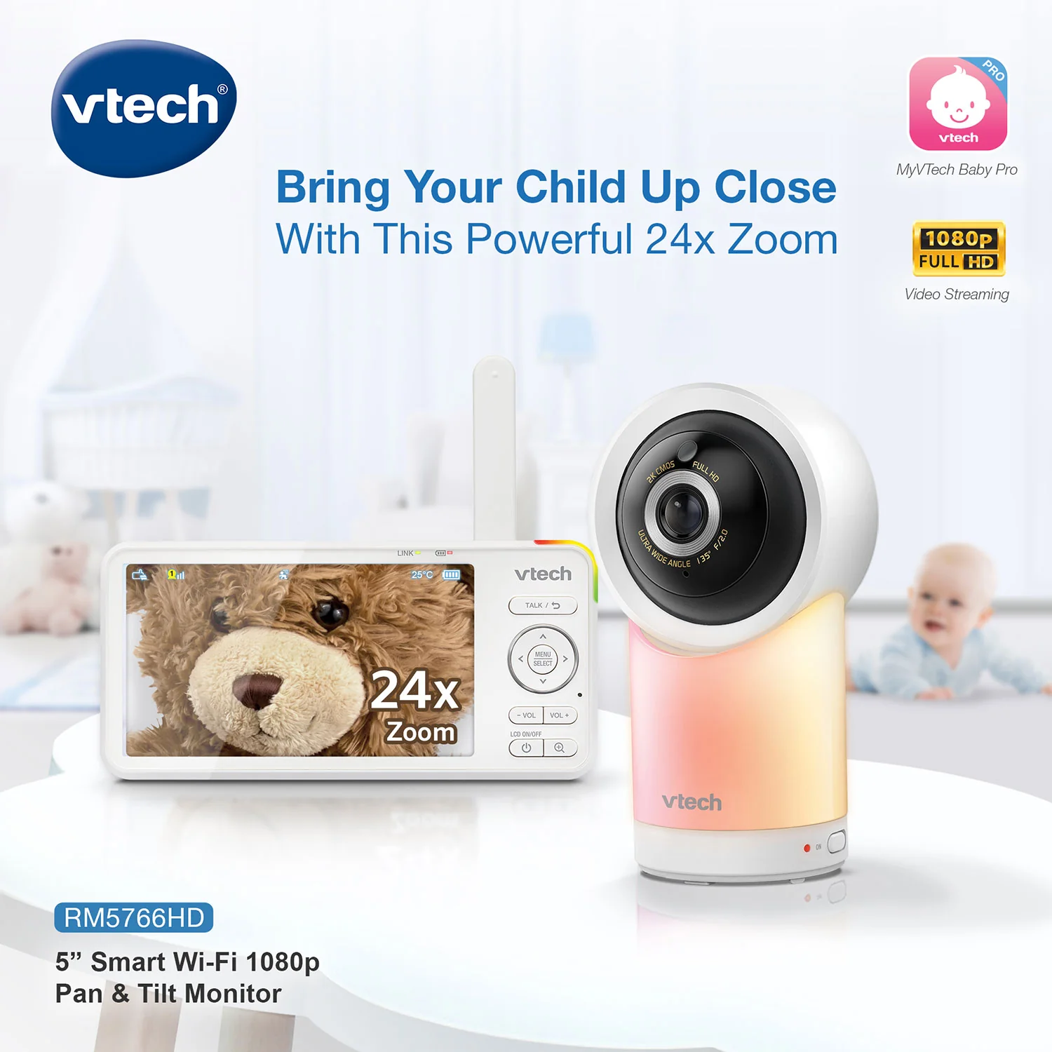 VTech RM5766HD 5" Smart Video Baby Monitor - Image 16
