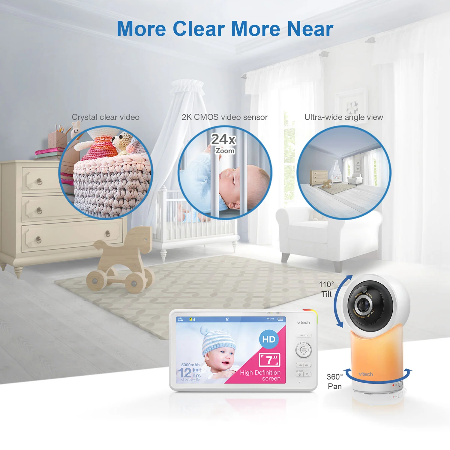 VTech RM7766HD 7" PTZ Smart Video Baby Monitor - Image 12