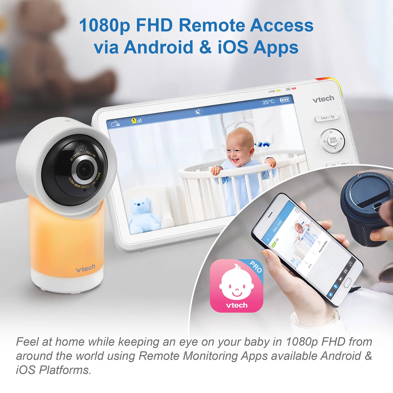 VTech RM7766HD 7" PTZ Smart Video Baby Monitor - Image 3