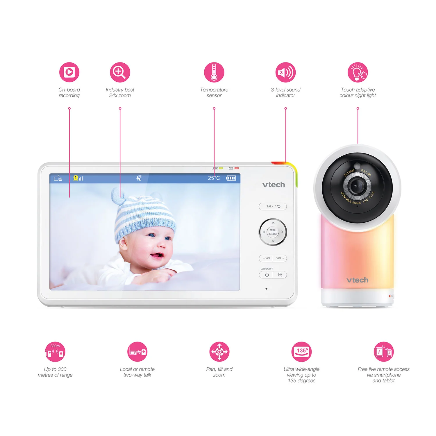 VTech RM7766HD 7" PTZ Smart Video Baby Monitor - Image 8