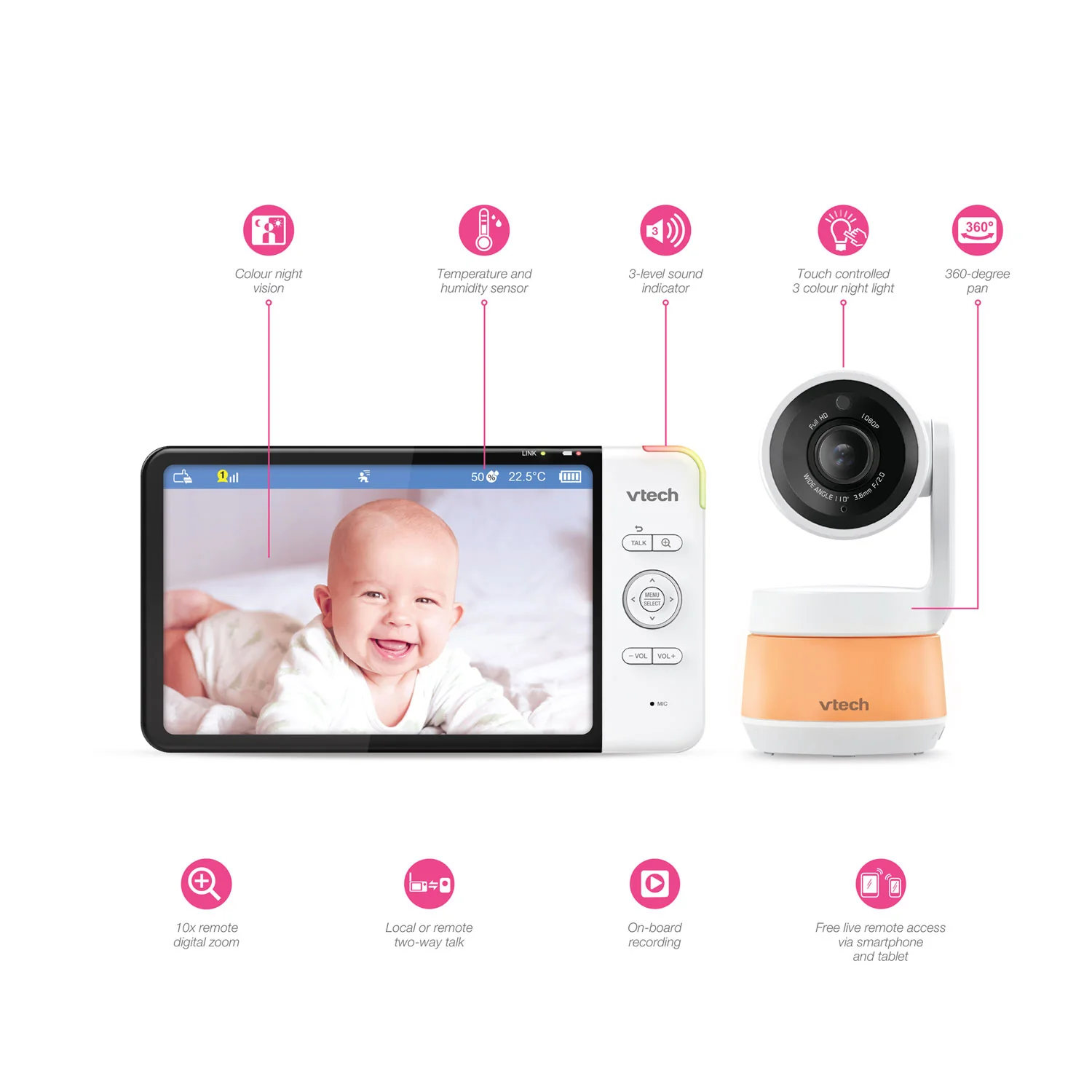 VTech RM7767HD 7" PTZ Smart Video Baby Monitor - Image 18