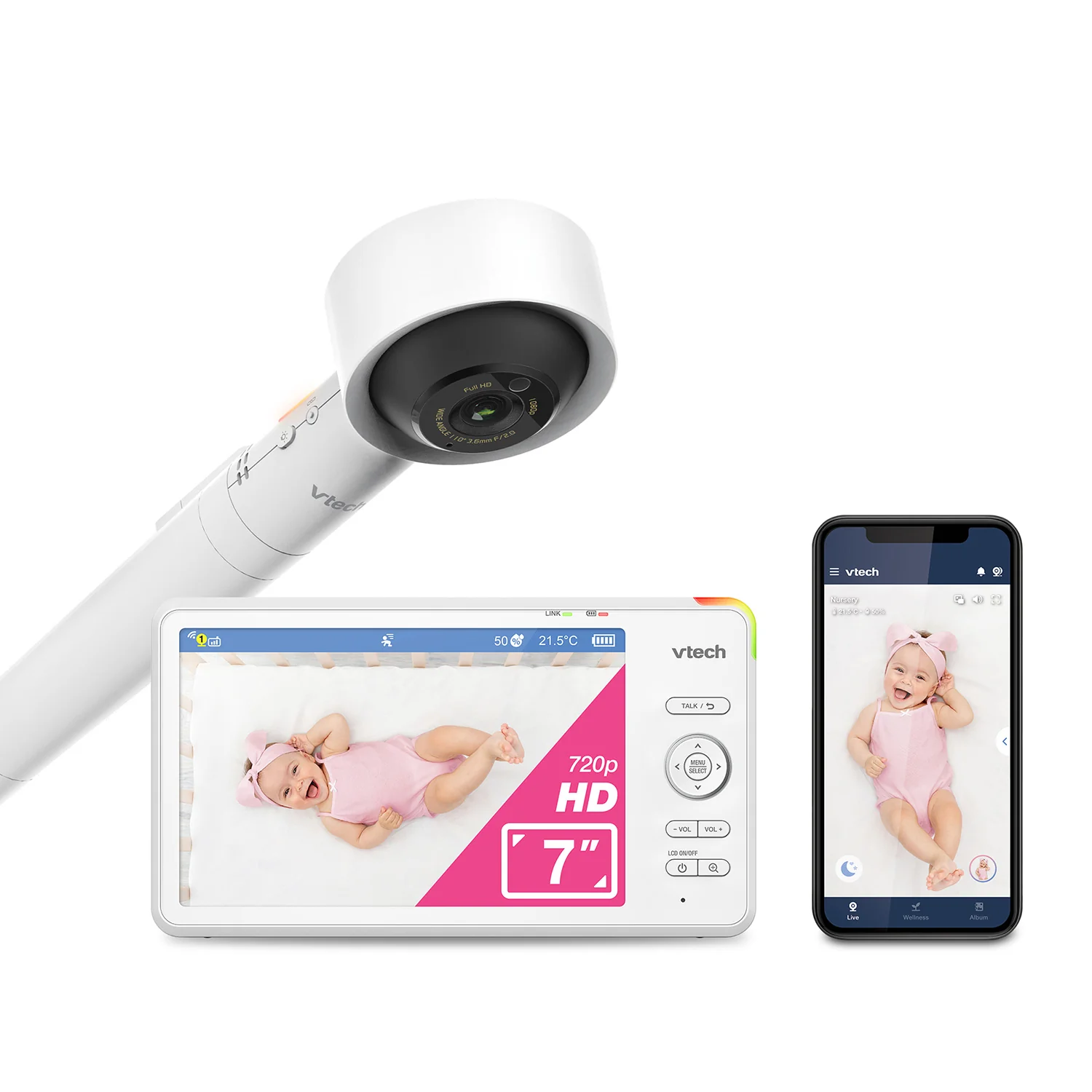 VTech RM7787HD 7" Over-The-Cot Smart Video Baby Monitor - Image 2