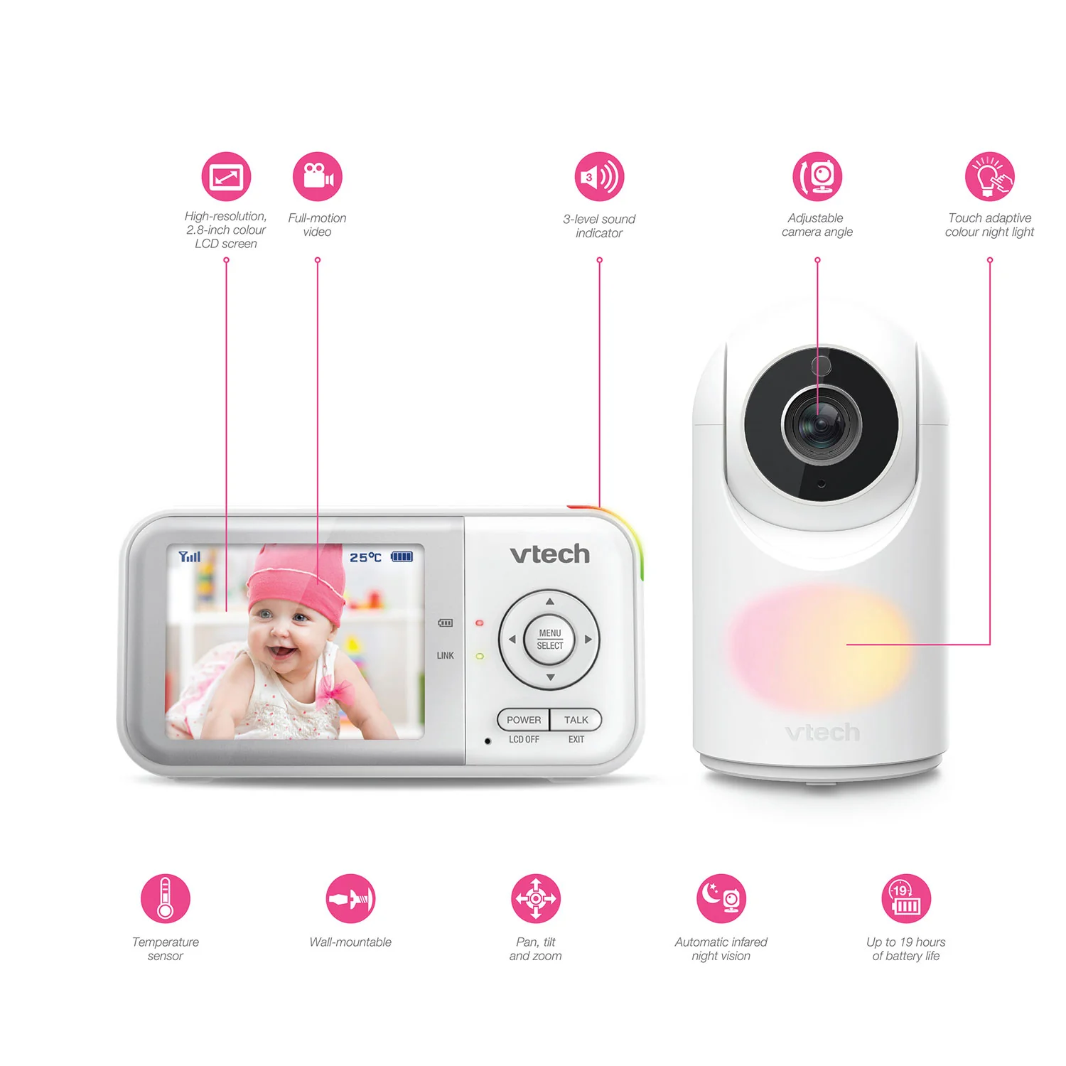VTech VM3263 2.8" PTZ Digital Video Baby Monitor - Image 3